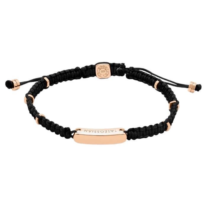 Black Macramé Bracelet with Rose Gold Baton, Size XS For Sale