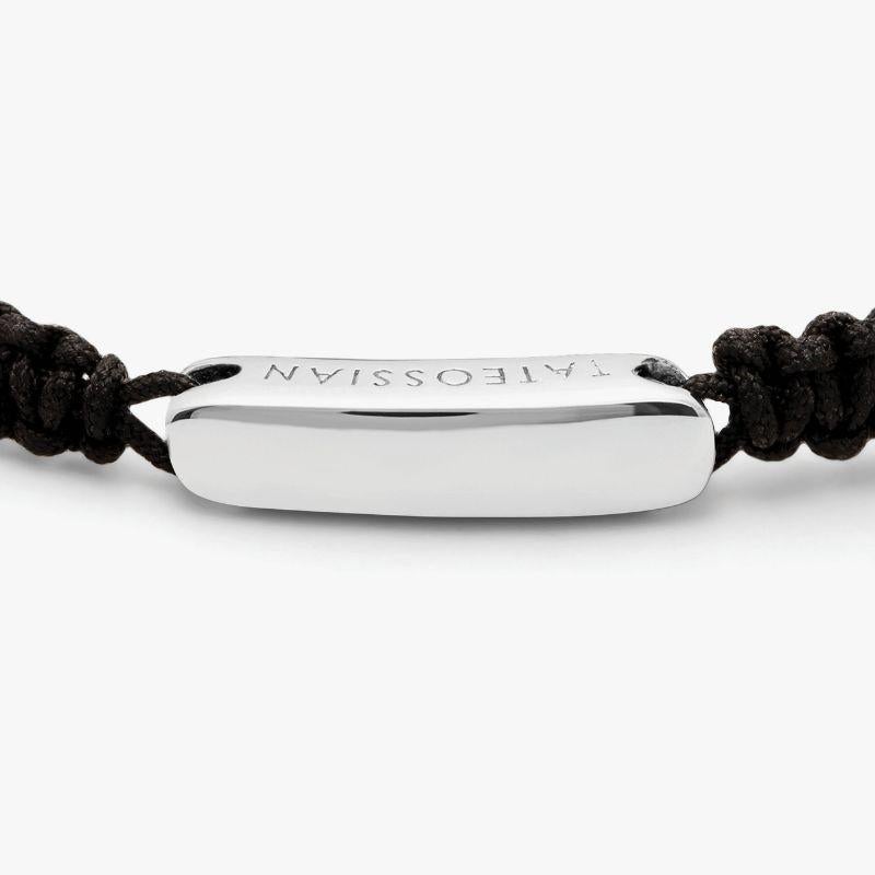 Black Macramé Bracelet with Silver Baton, Size L In New Condition For Sale In Fulham business exchange, London