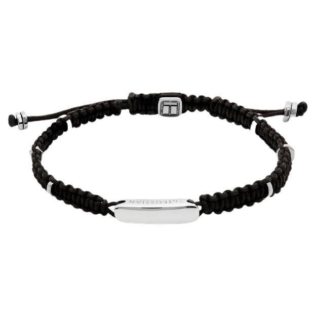 Black Macramé Bracelet with Silver Baton, Size L For Sale
