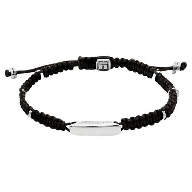 Black Macramé Bracelet with Silver Baton, Size M For Sale