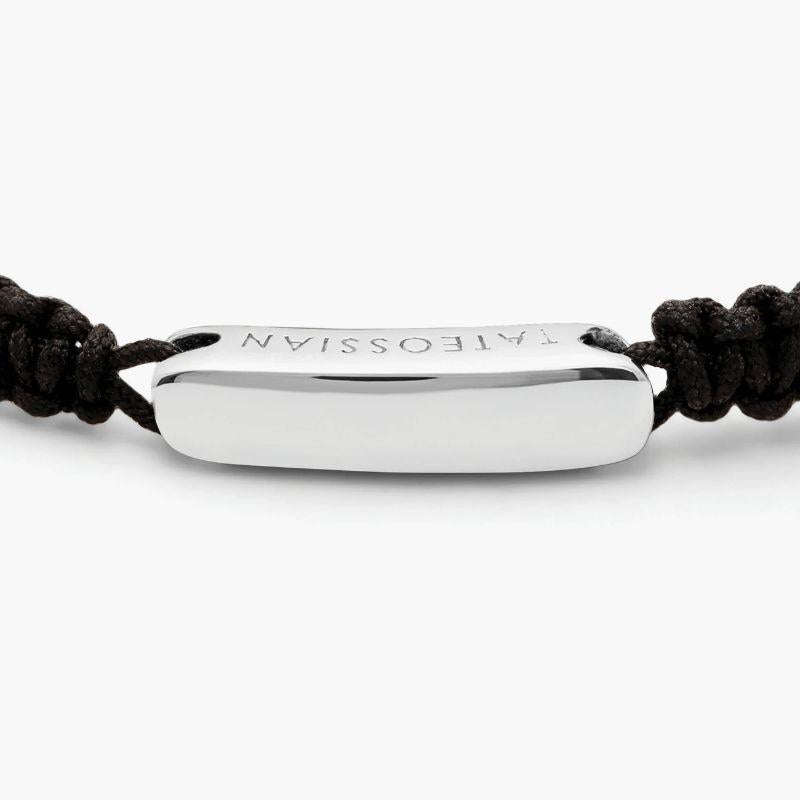 Black Macramé Bracelet with Silver Baton, Size S In New Condition For Sale In Fulham business exchange, London