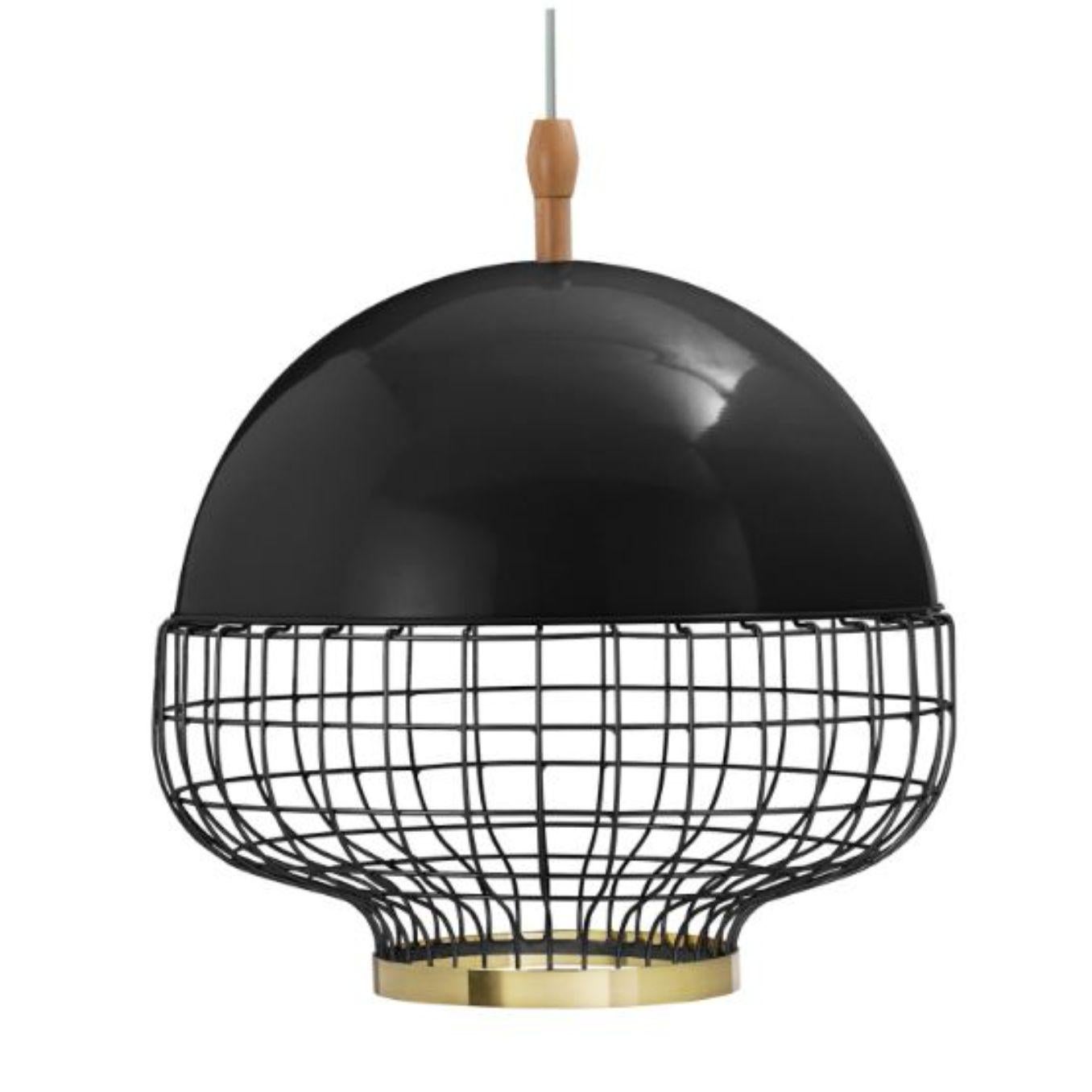 Black magnolia I suspension lamp with brass ring by Dooq.
Dimensions: W 65 x D 65 x H 57 cm.
Materials: lacquered metal, polished or brushed metal, brass.
Also available in different colours and materials. 

Information:
230V/50Hz
E27/1x20W
