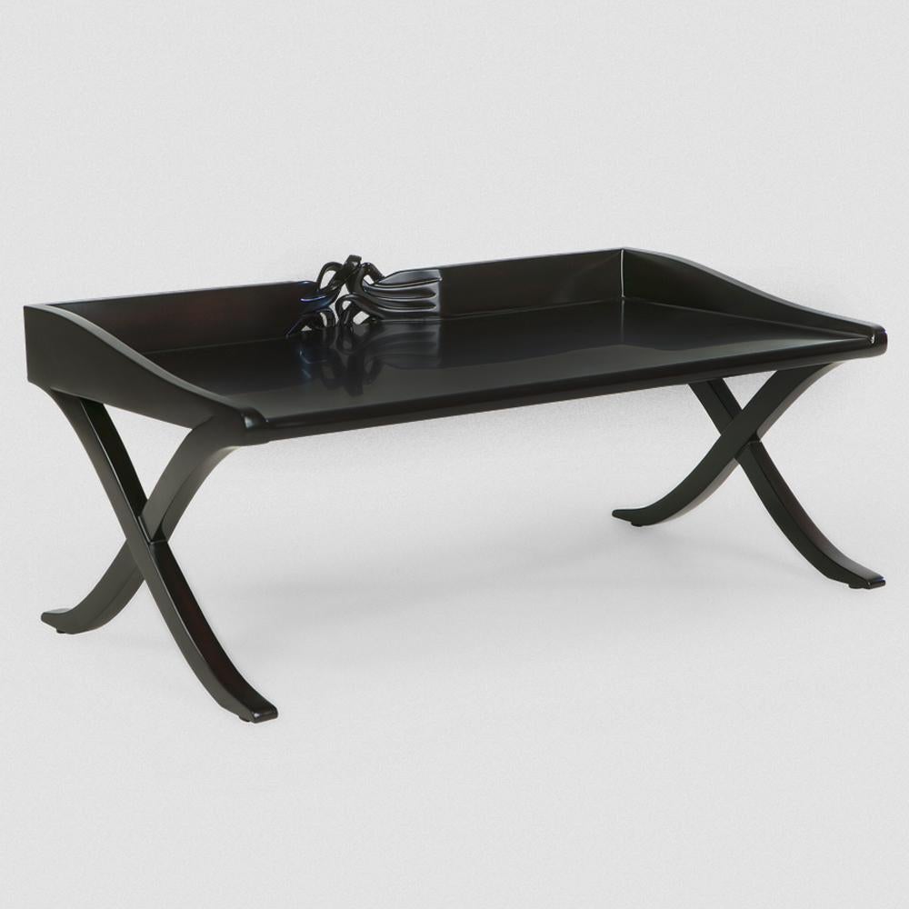 English Black Mahogany Tray in Black Lacquered Finish For Sale