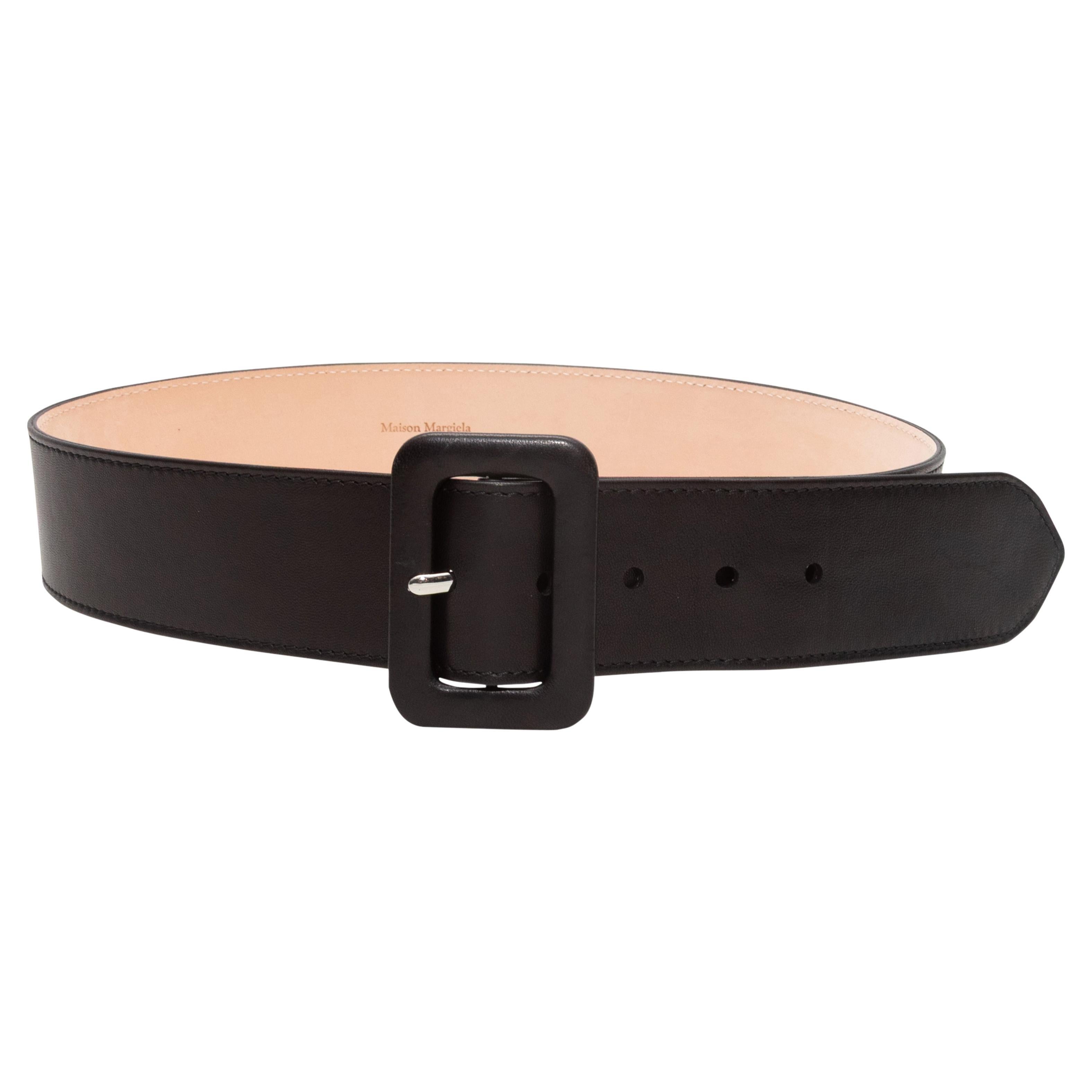 Cintura larga in pelle nera Maison Margiela Designer Taglia 80