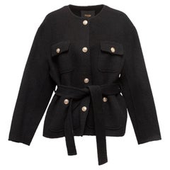 Black Maje Belted Collarless Jacket