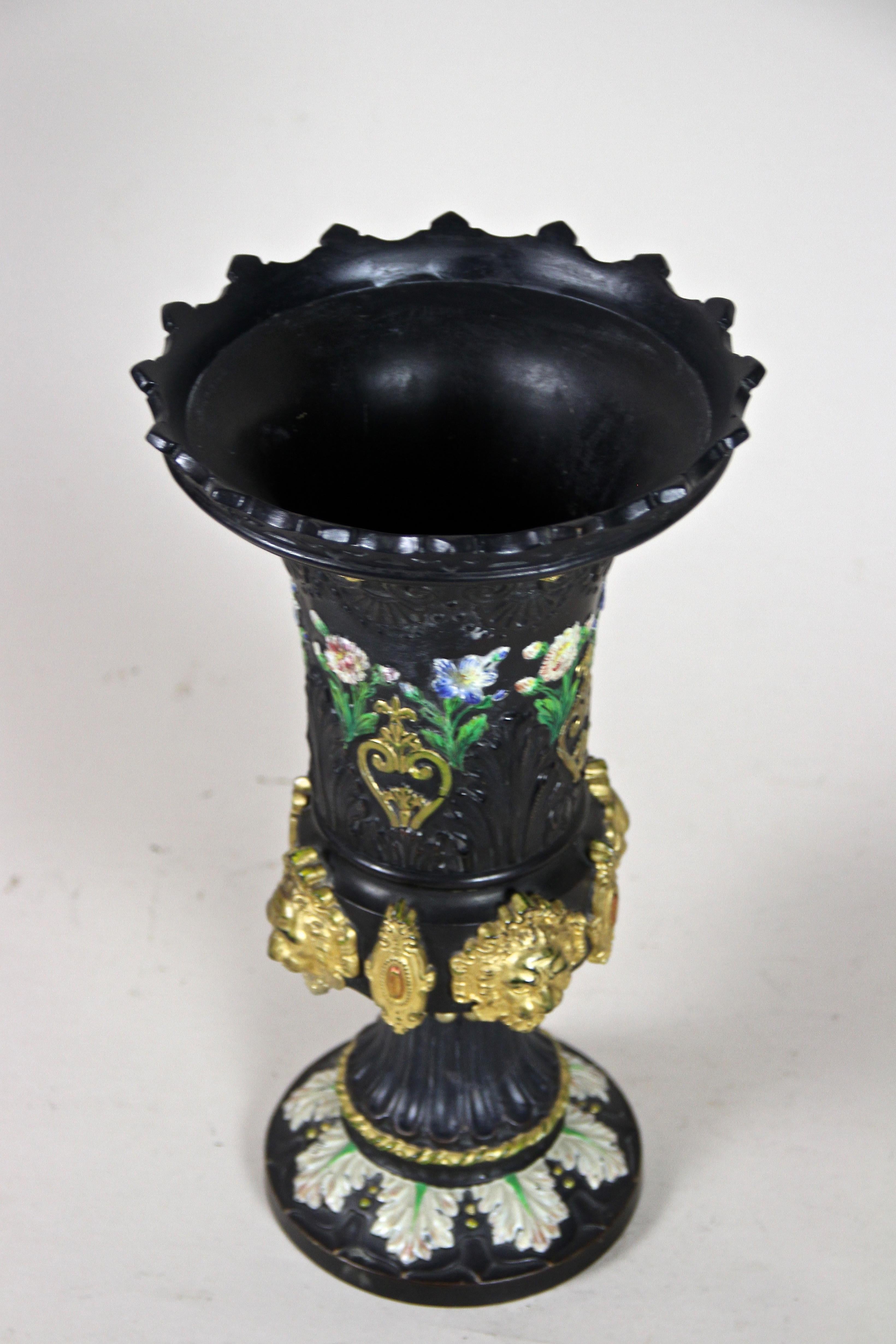 Black Majolica Vase With Gilt Lion Heads by WS & S, Bohemia, circa 1875 8