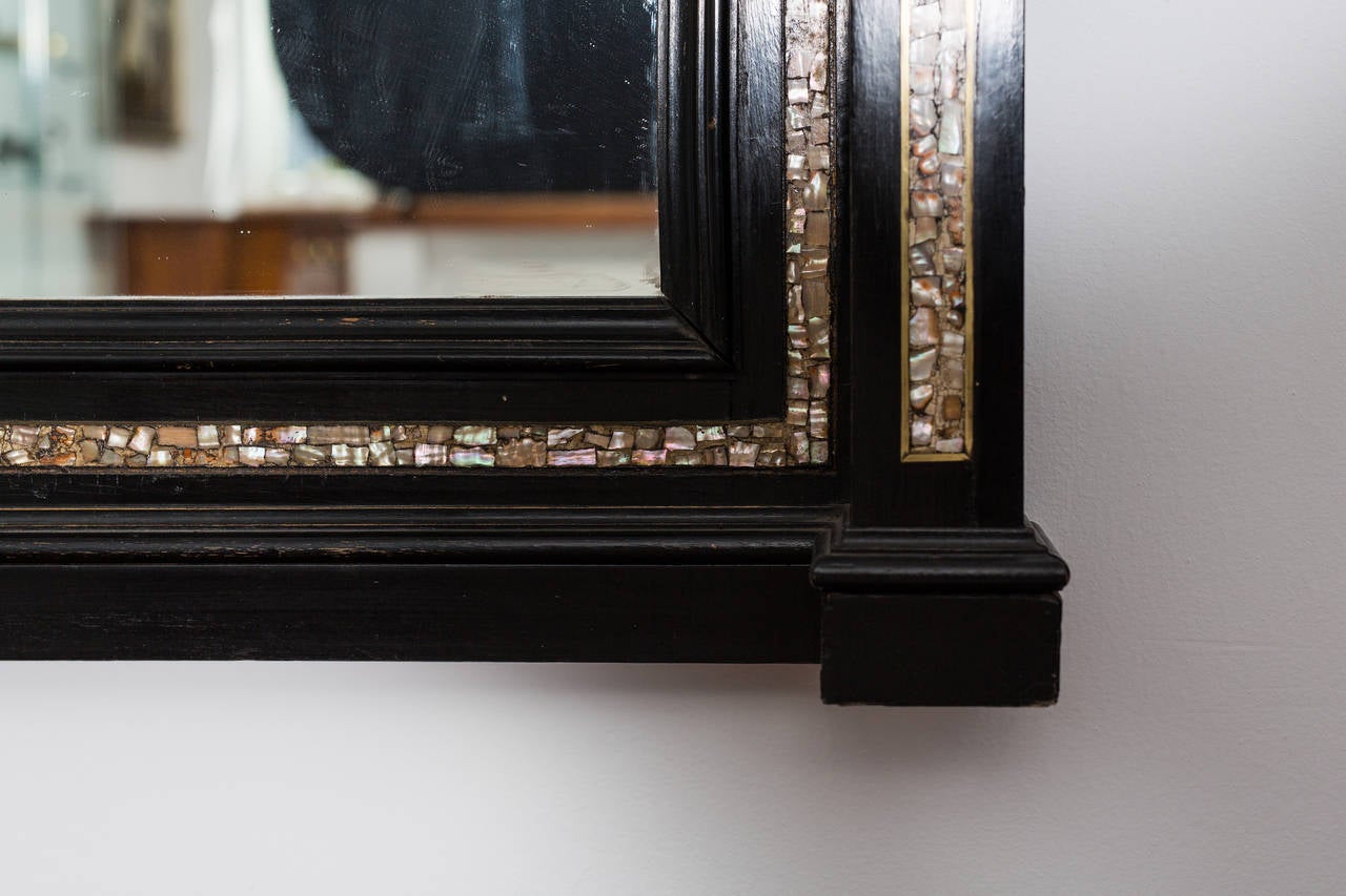 Austrian Black Makart Mirror with Mother of Pearl Inlays, Austria, circa 1880 For Sale