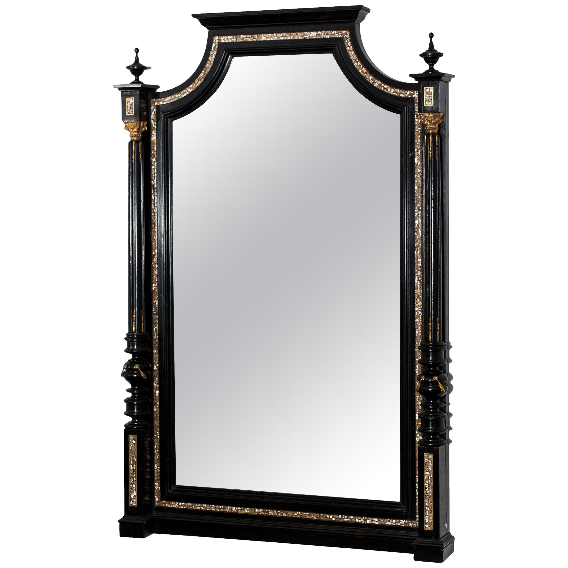 Black Makart Mirror with Mother of Pearl Inlays, Austria, circa 1880 For Sale