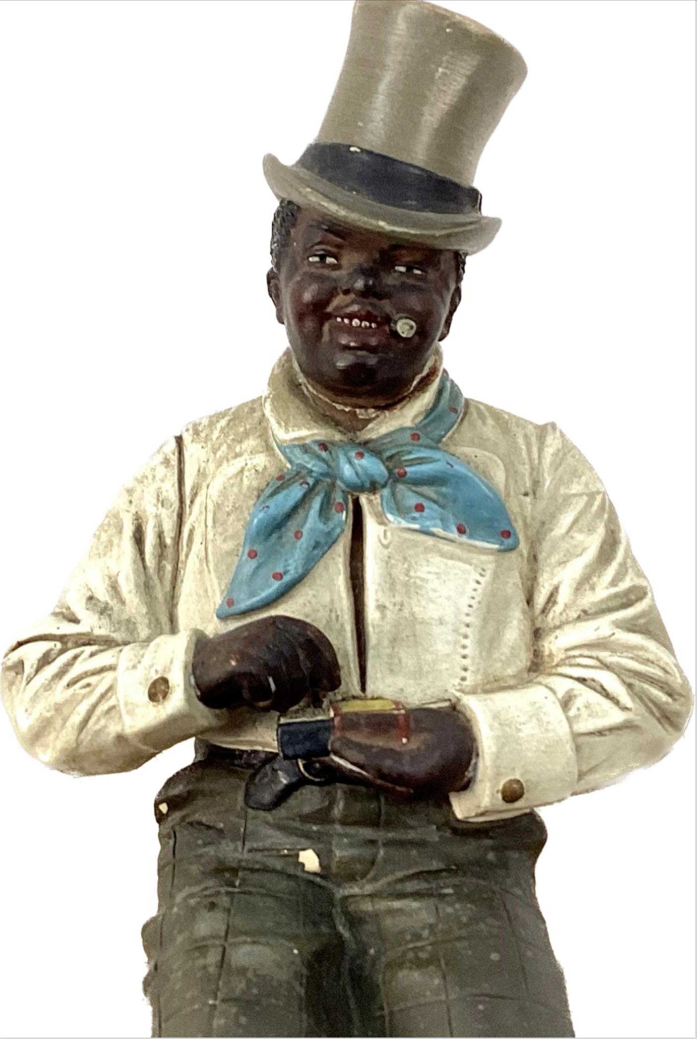 Black Man Ceramic Cigar Jar. Austrian-made, circa 1900 In Good Condition For Sale In Bradenton, FL