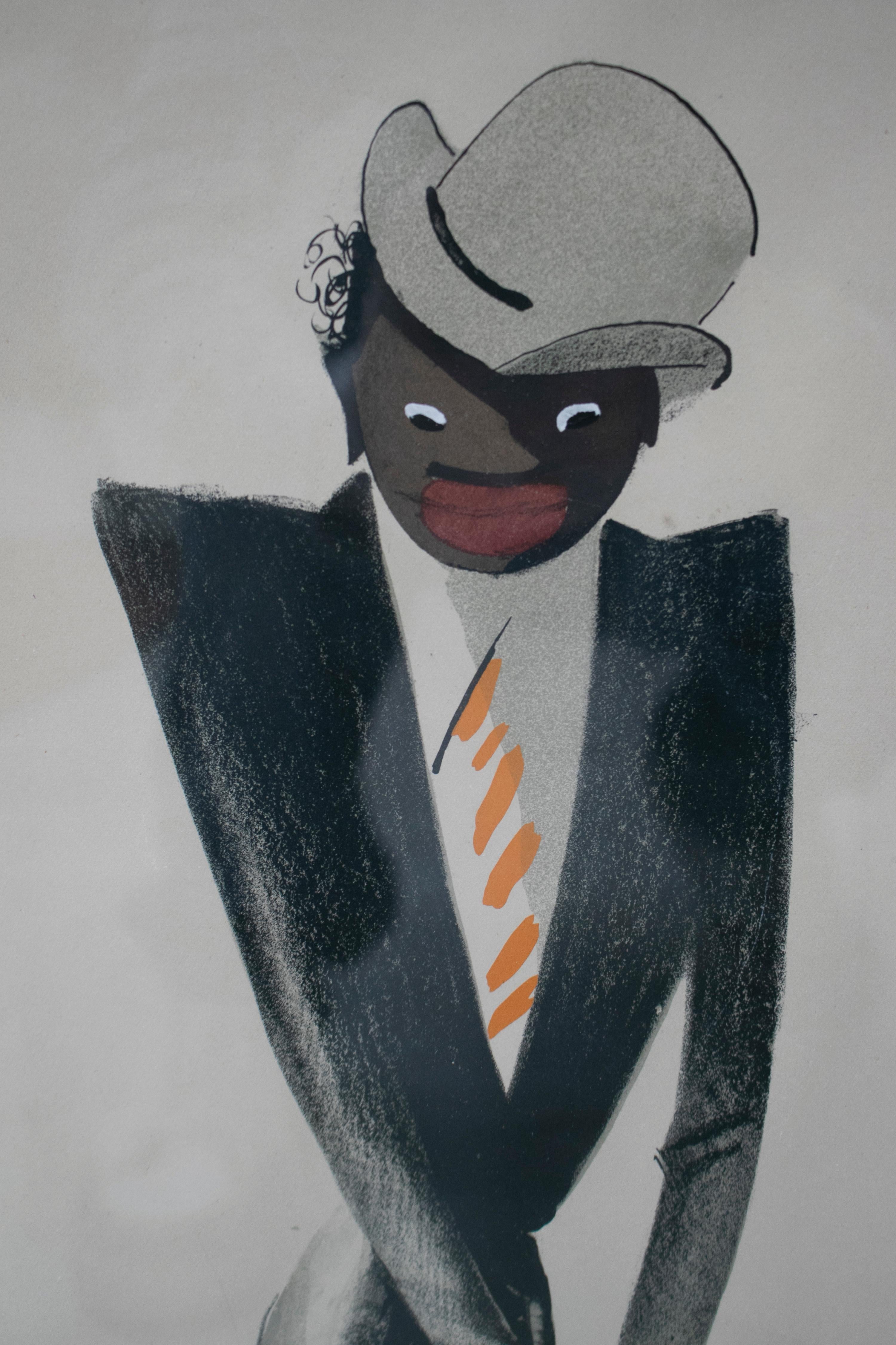 Hombre negro Pintura al pastel Firmado Paul Colin, 1925 Francés en venta