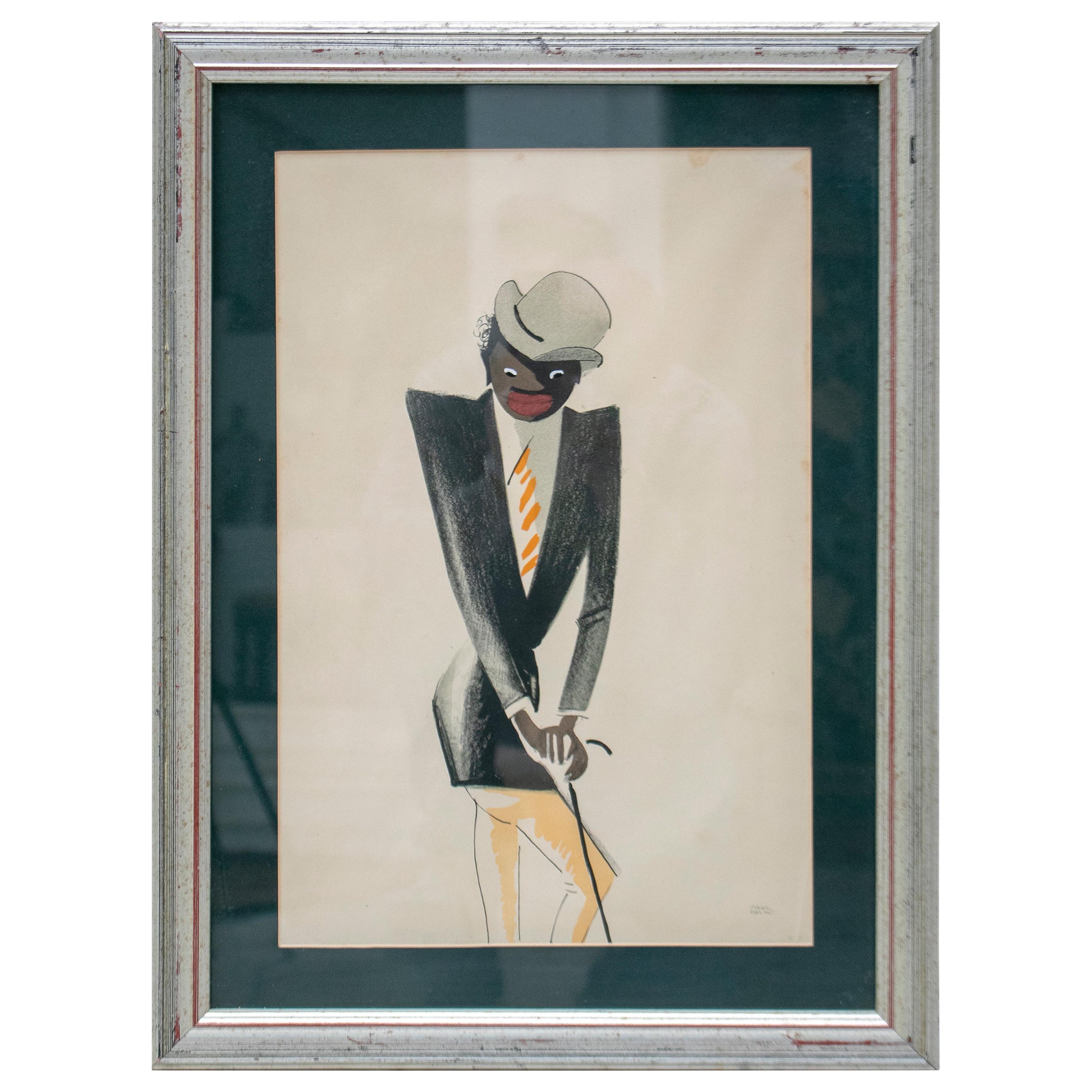 Black Man Pastel Painting Signed Paul Colin, 1925