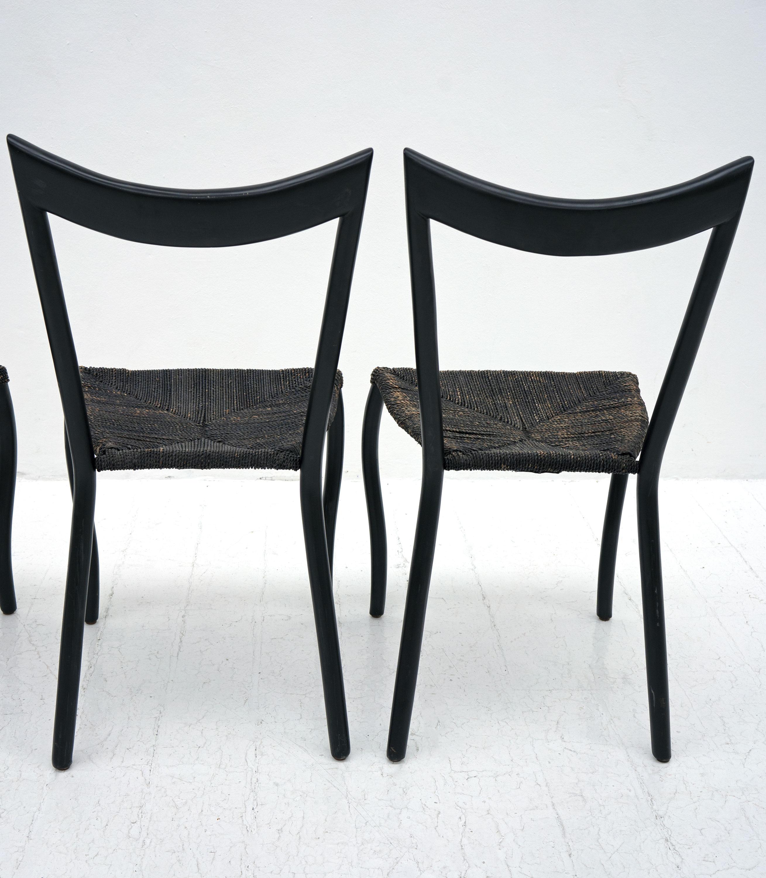 Late 20th Century Black Manila Dining Chairs by Val Padilla for Conran, c.1980 For Sale