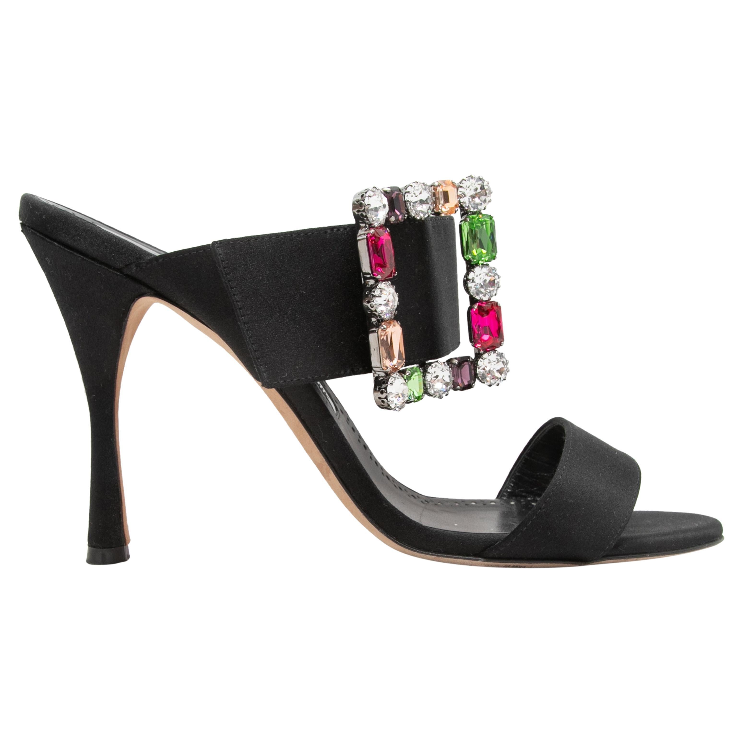 Black Manolo Blahnik Embellished Heeled Sandals Size 40 For Sale