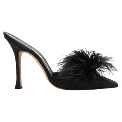 Mules con tacco a punta in piuma nera Manolo Blahnik misura 37,5