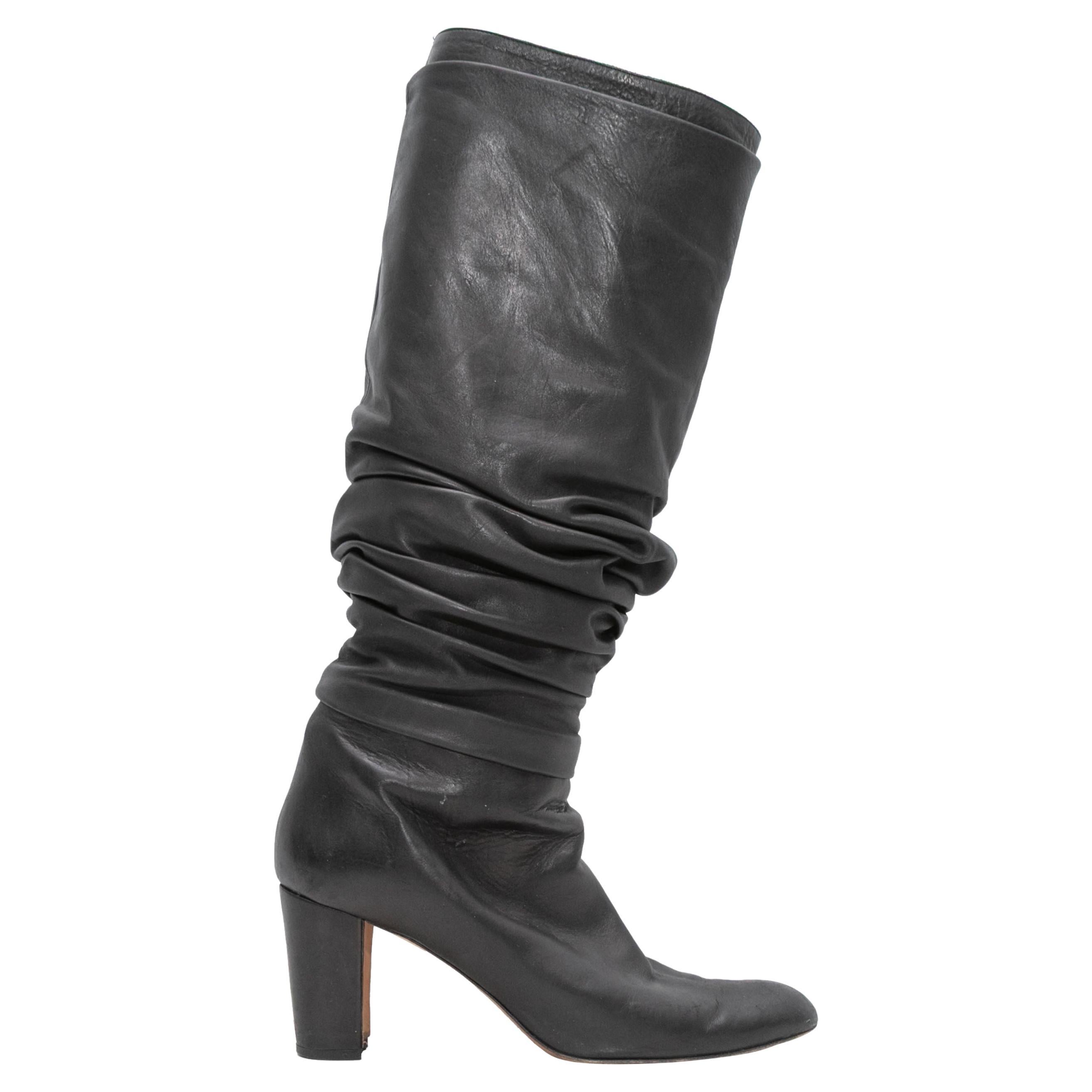 Stivali in pelle nera con tacco Manolo Blahnik Taglia 38 in vendita