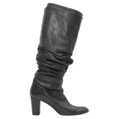 Manolo Blahnik Bottes à talons en cuir froncées noires, taille 38