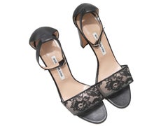 Black Manolo Blahnik Lace & Leather Ankle Strap Heels Size 41.5
