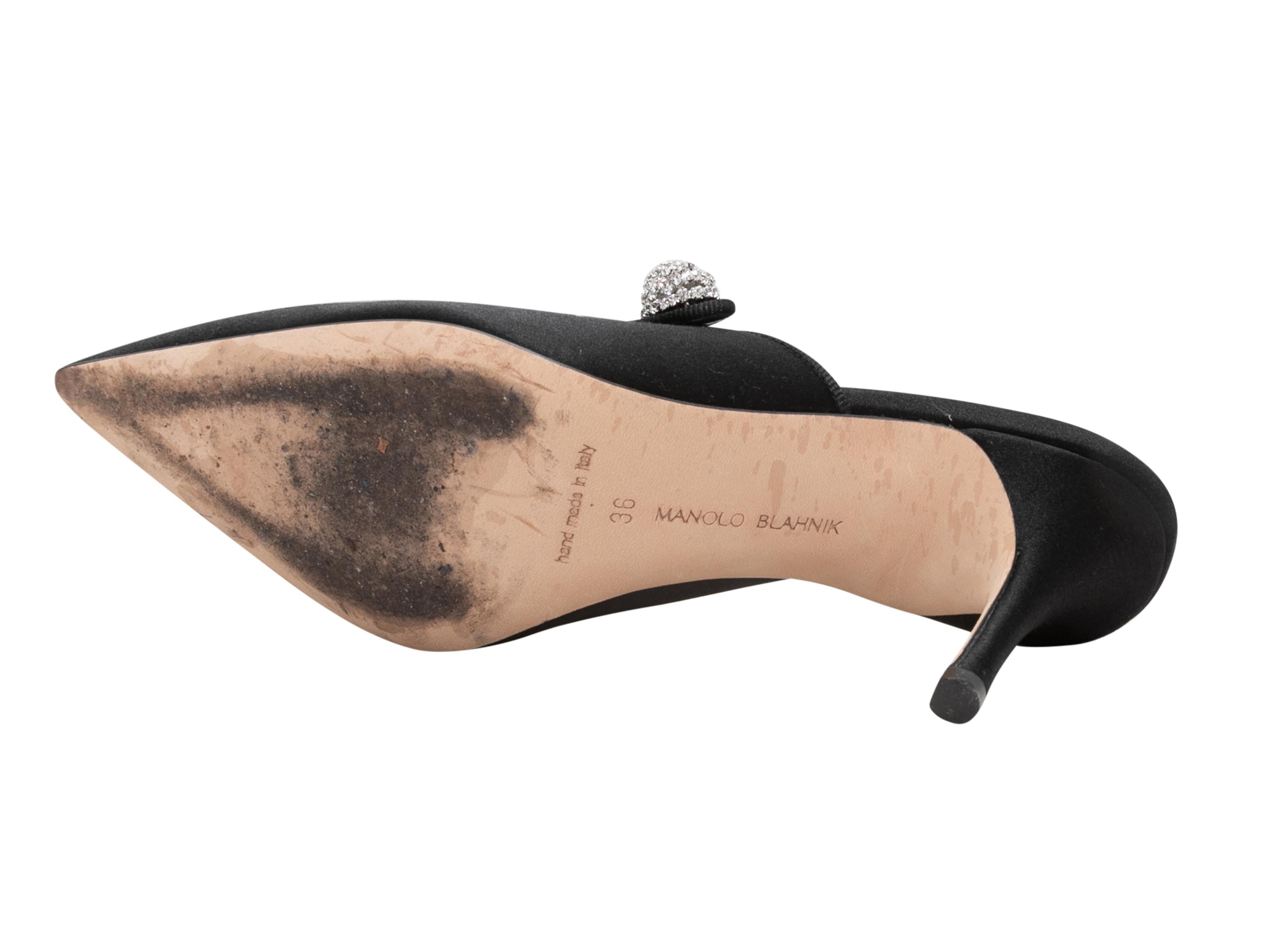 Women's Black Manolo Blahnik Pointed-Toe Mary Jane Heeled Mules Size 36