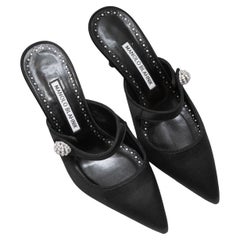 Black Manolo Blahnik Pointed-Toe Mary Jane Heeled Mules Size 36