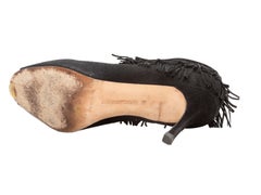 Black Manolo Blahnik Suede Peep-Toe Fringe Booties Size 40