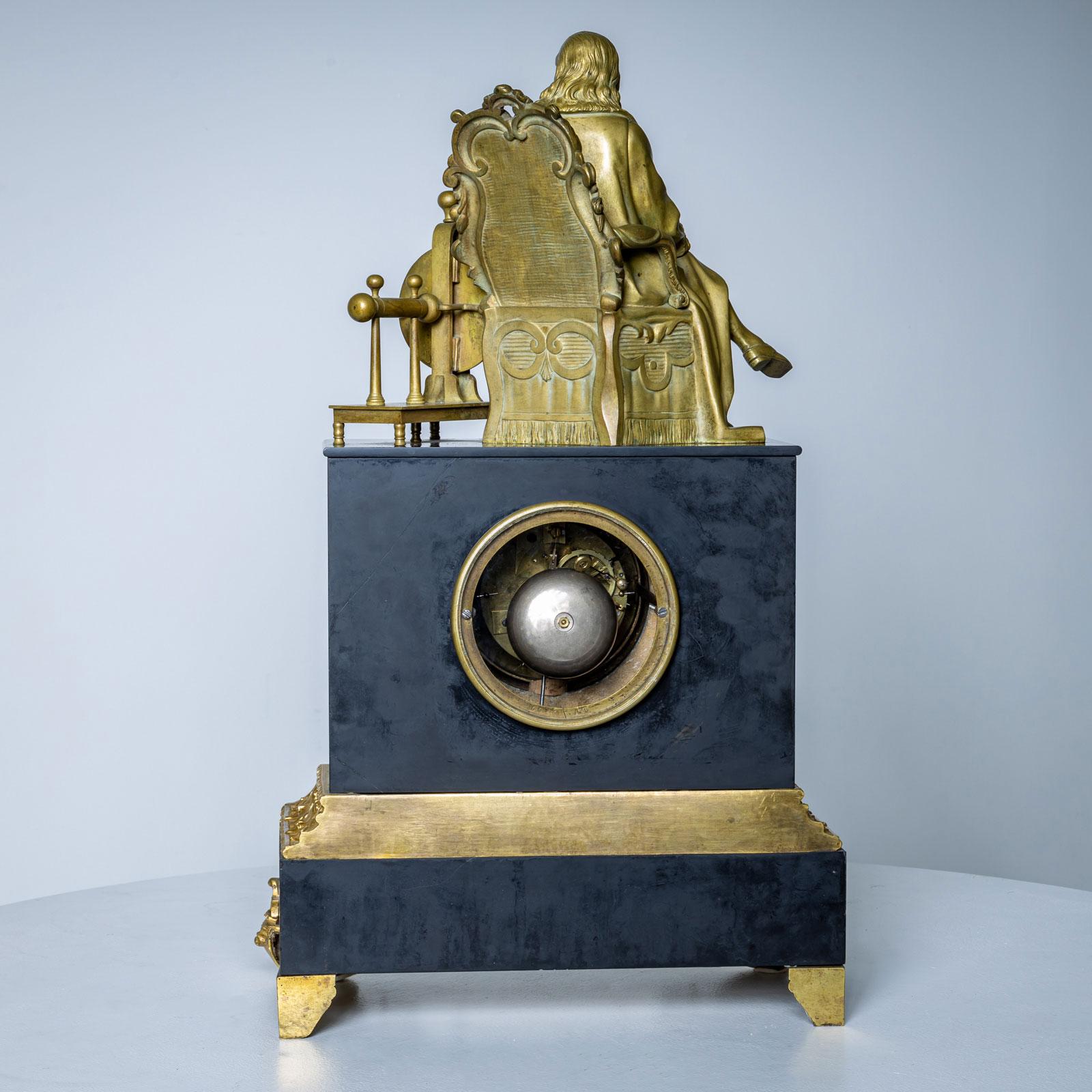 Black Mantel clock with Benjamin Franklin in Bronze, 2nd Half 19th Century For Sale 8