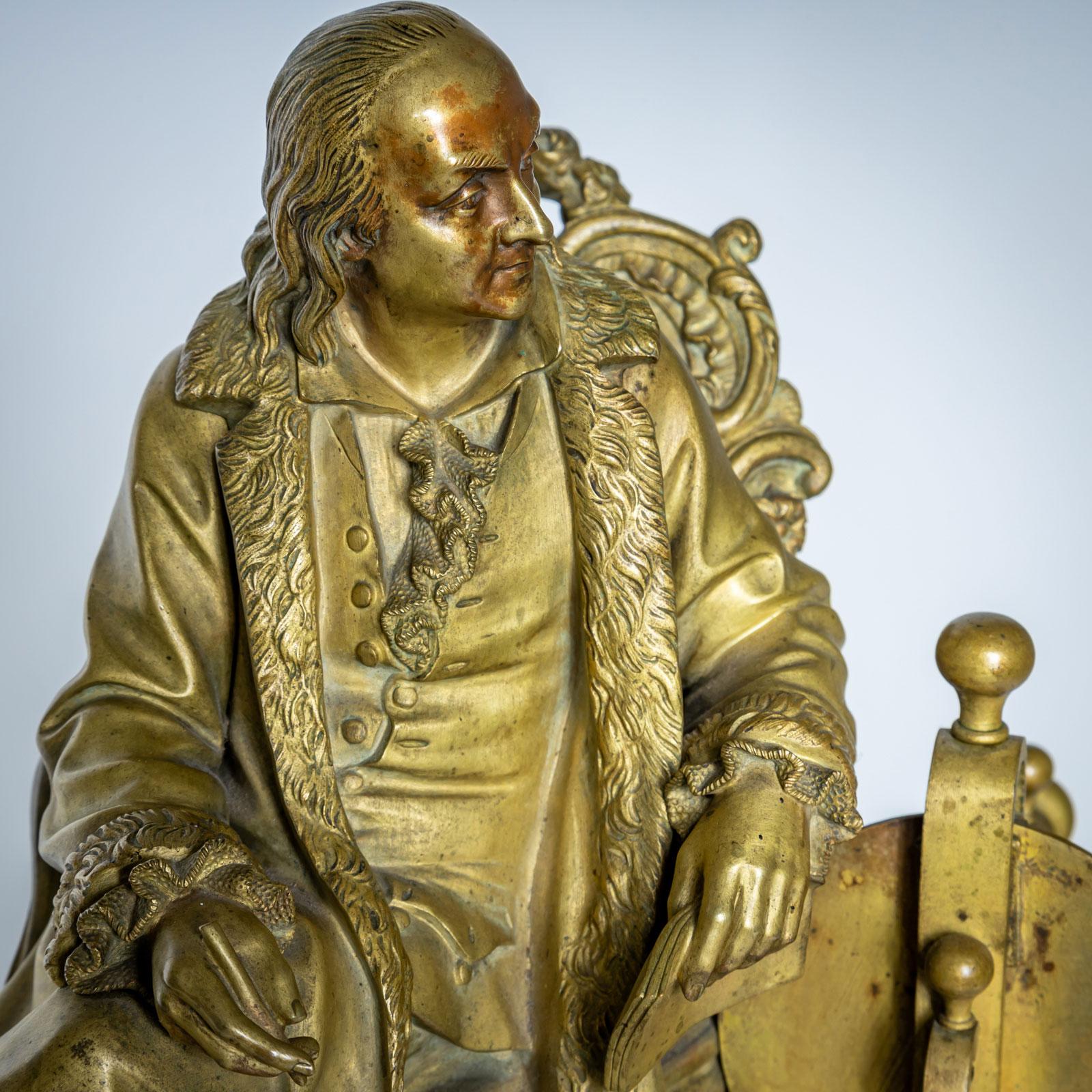 Black Mantel clock with Benjamin Franklin in Bronze, 2nd Half 19th Century For Sale 3