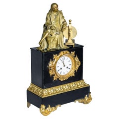 Black Mantel clock with Benjamin Franklin in Bronze, 2nd Half 19th Century