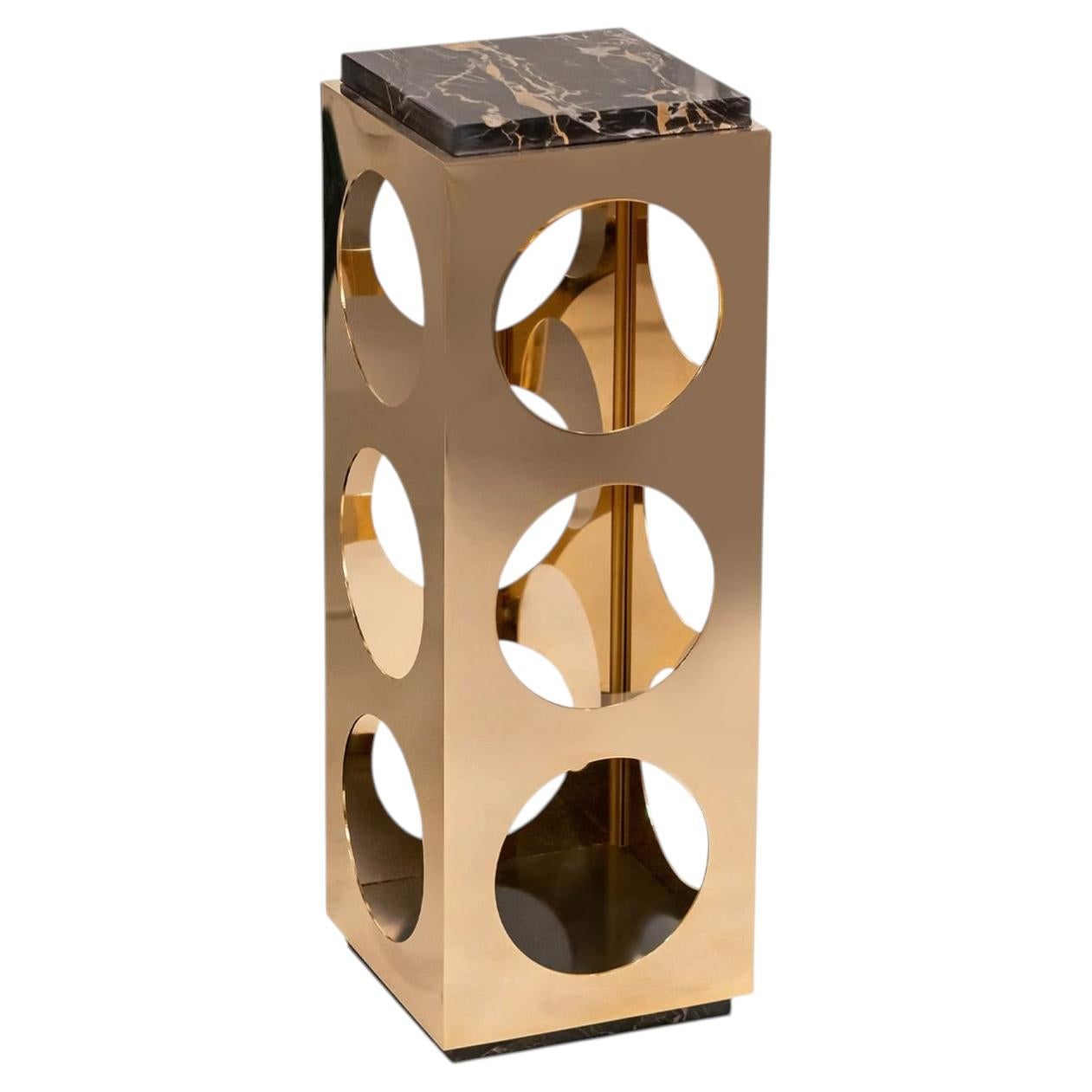 Black Marble & 18K Stoplight Side Table For Sale