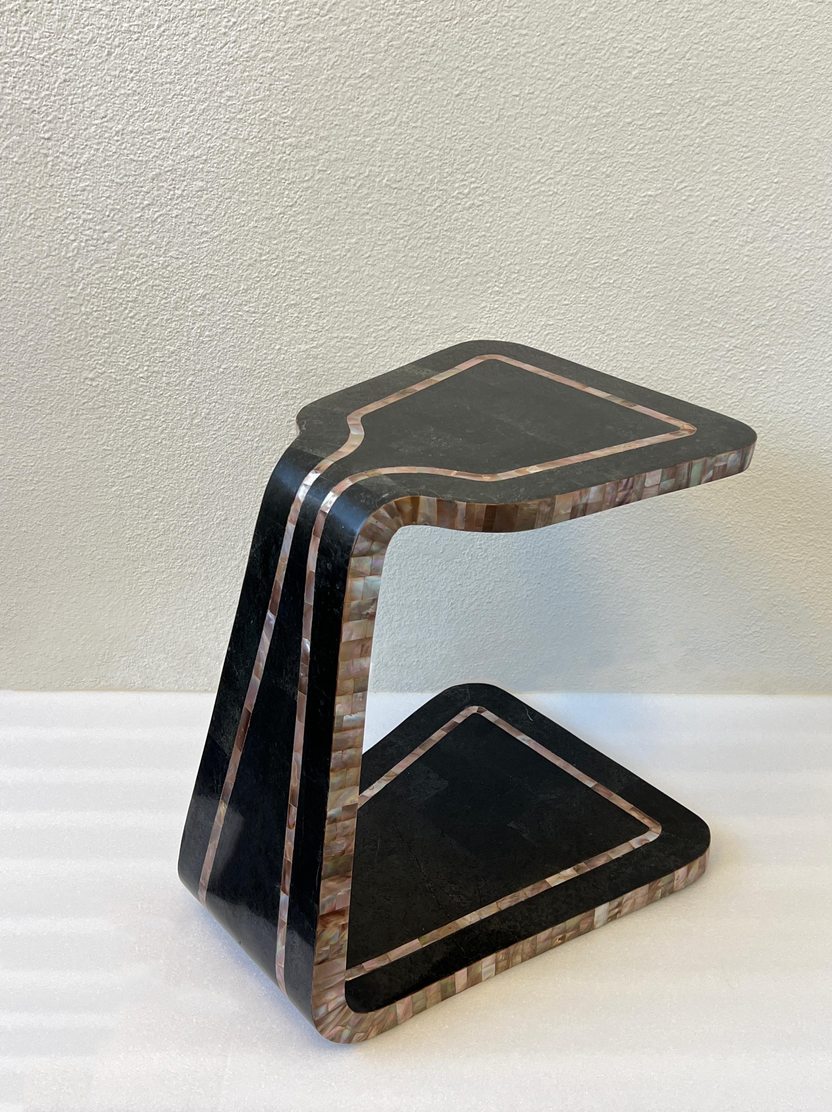 Black Marble and Abalone Shell Side Table by Marquis Collection of Beverly Hills 3