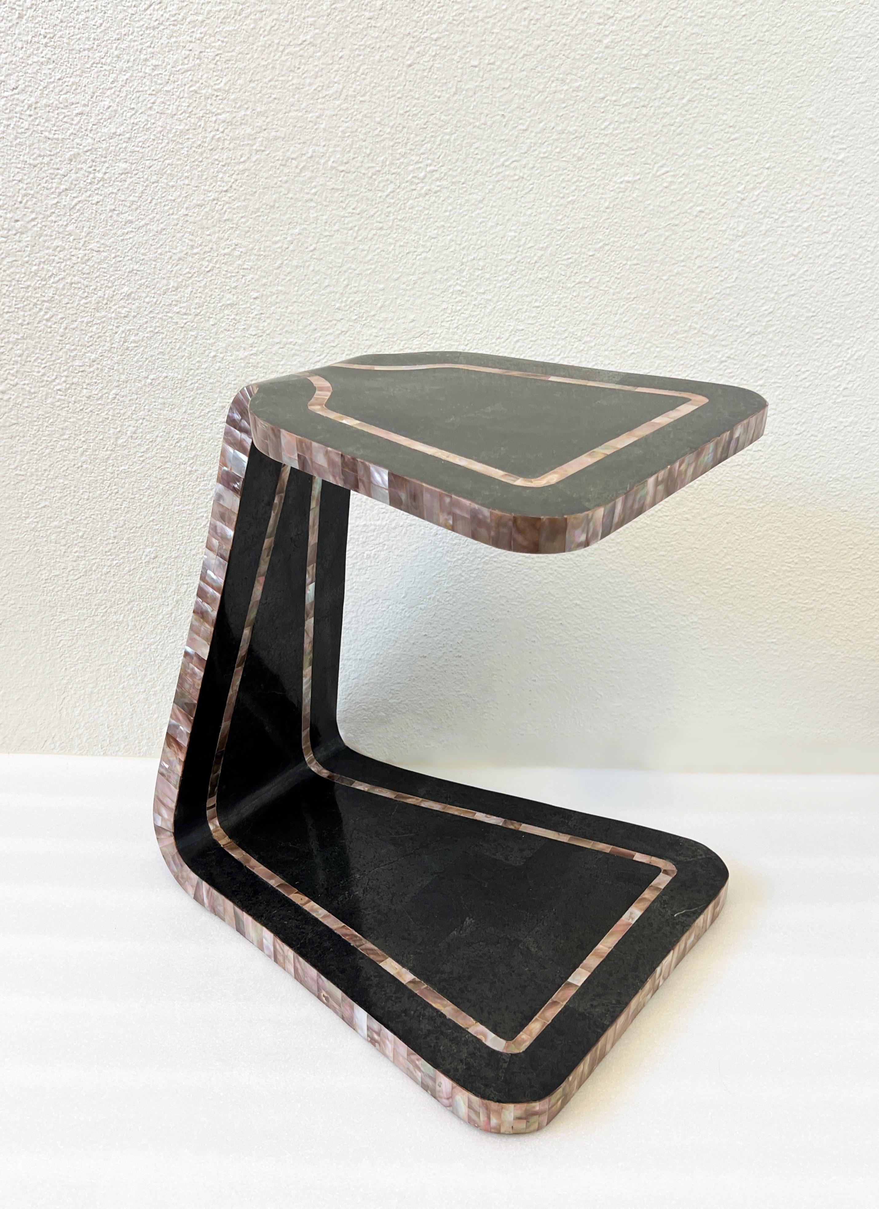 Black Marble and Abalone Shell Side Table by Marquis Collection of Beverly Hills 4