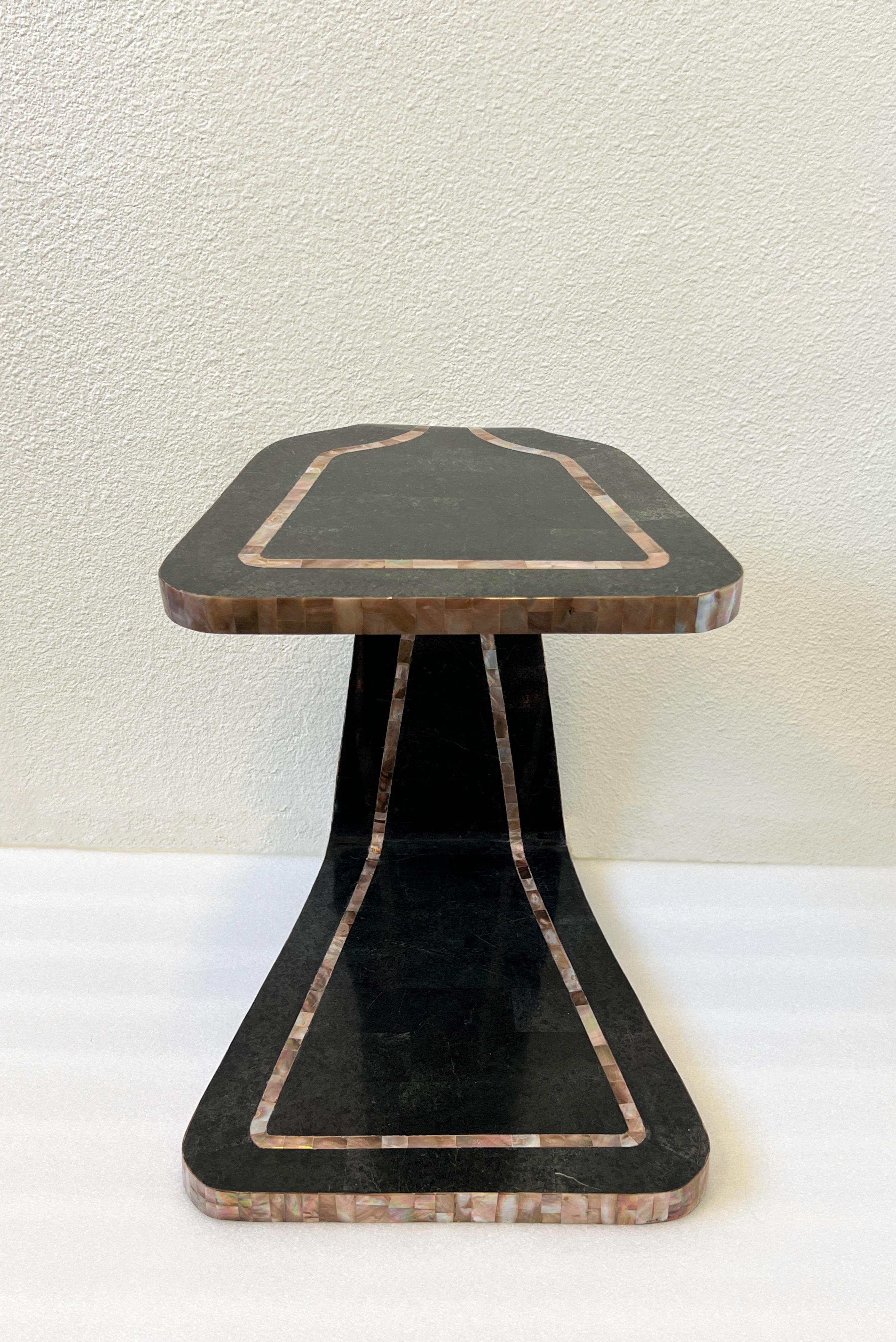 Black Marble and Abalone Shell Side Table by Marquis Collection of Beverly Hills 1