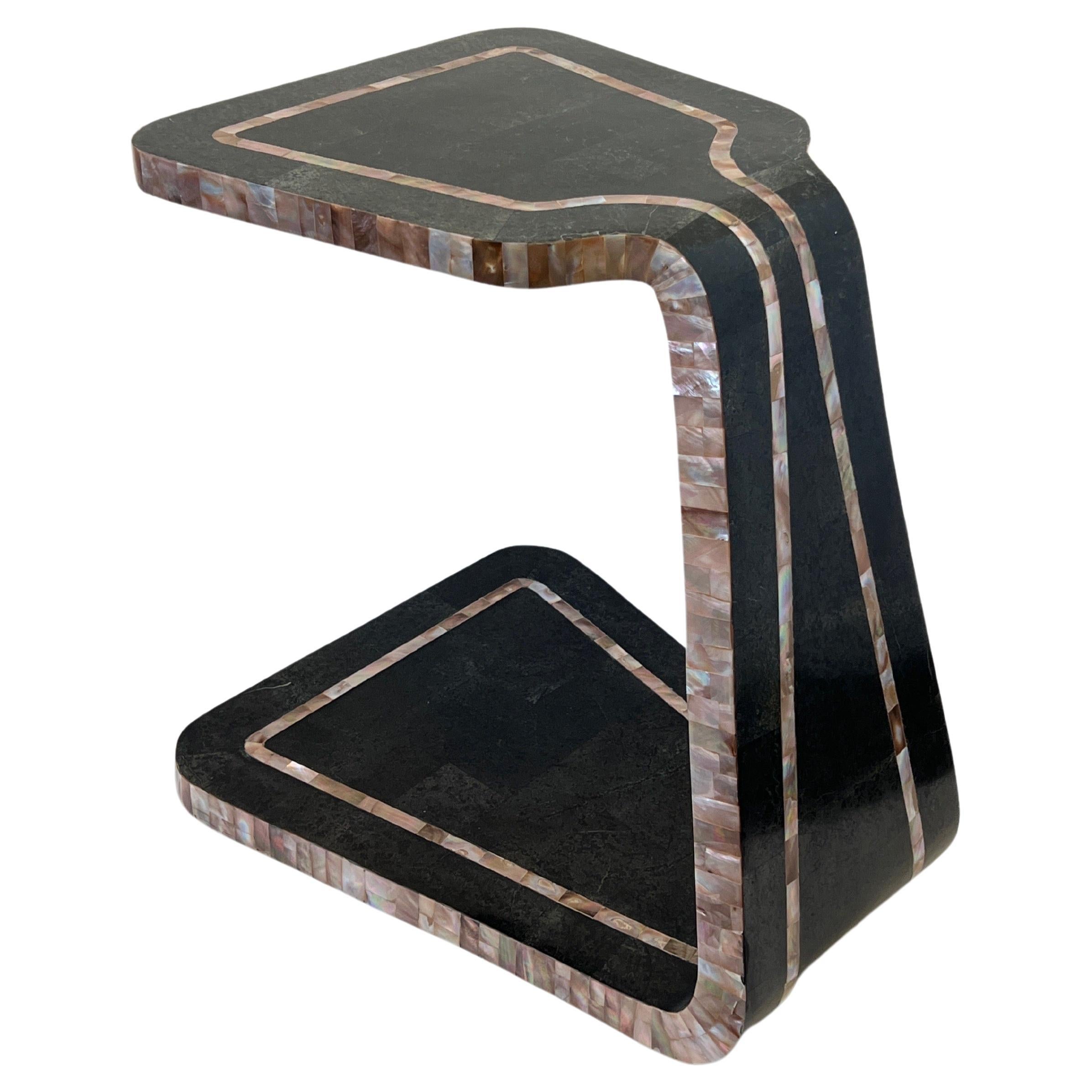 Black Marble and Abalone Shell Side Table by Marquis Collection of Beverly Hills