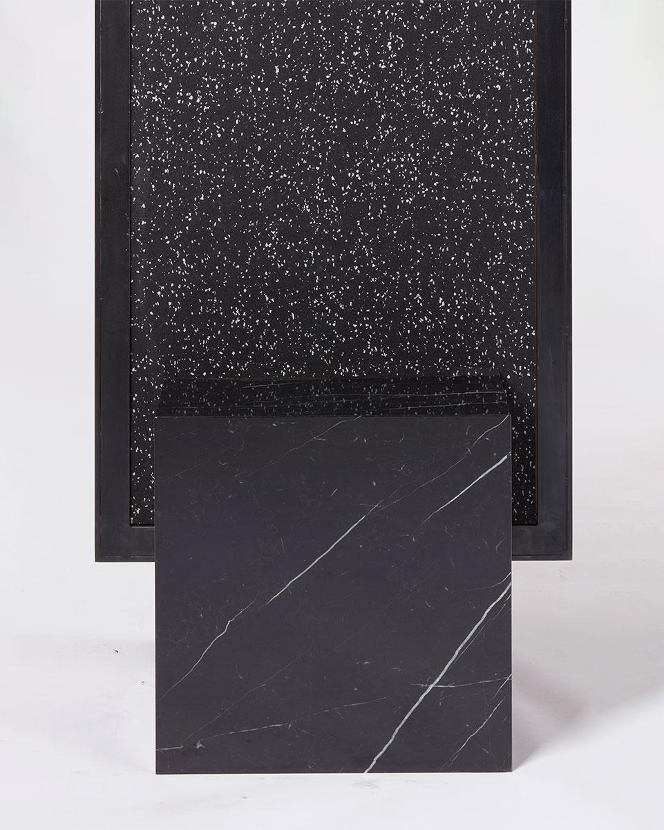 American Black Marble and Black Steel Dark Spring Coexist Standing Mirror Slash Objects For Sale