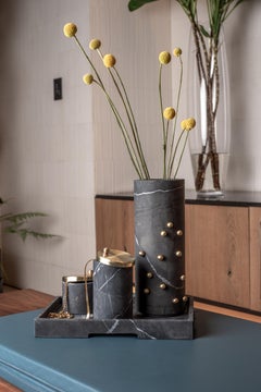 Confetti Black Marble & Brass Tall Vase