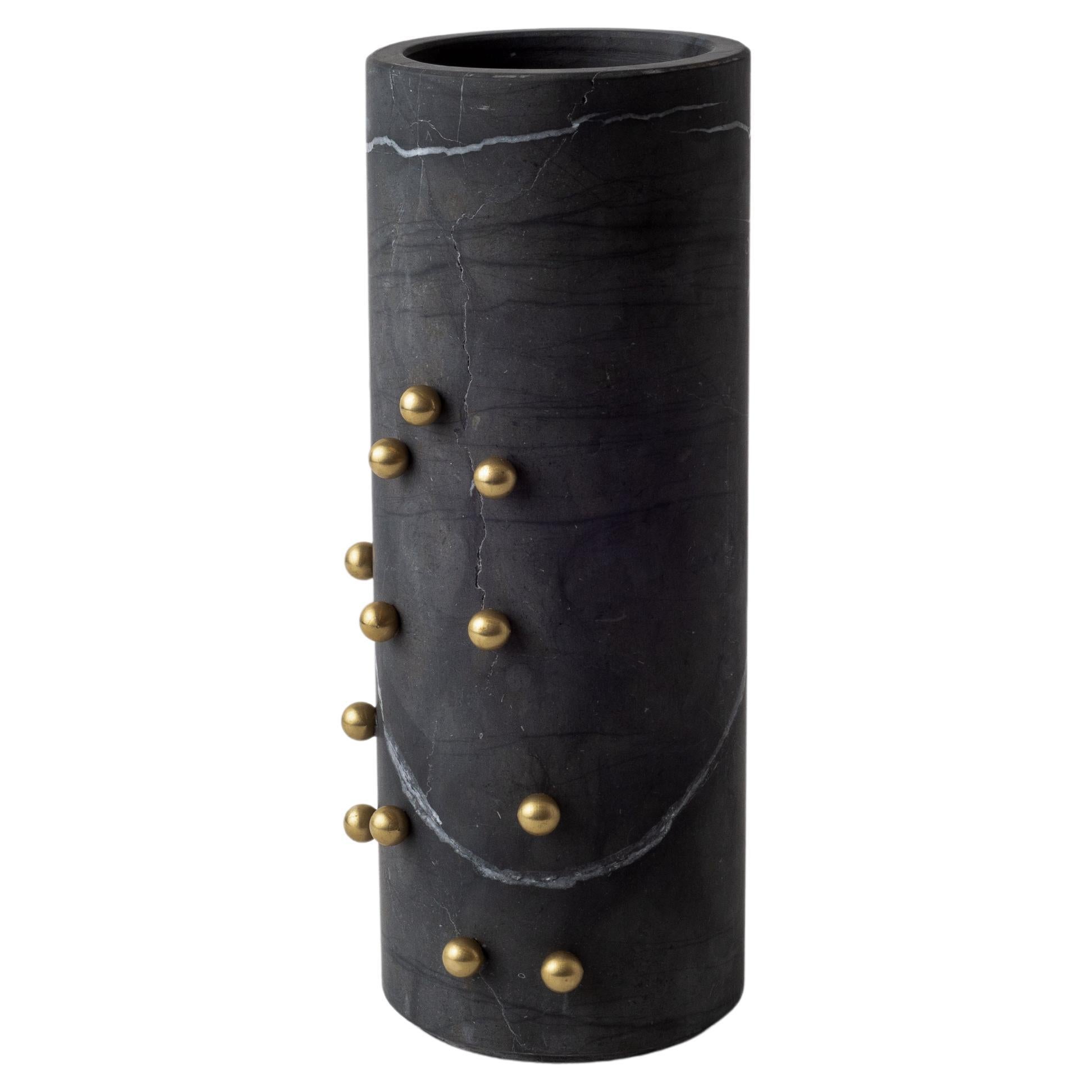 Confetti Black Marble & Brass Tall Vase For Sale