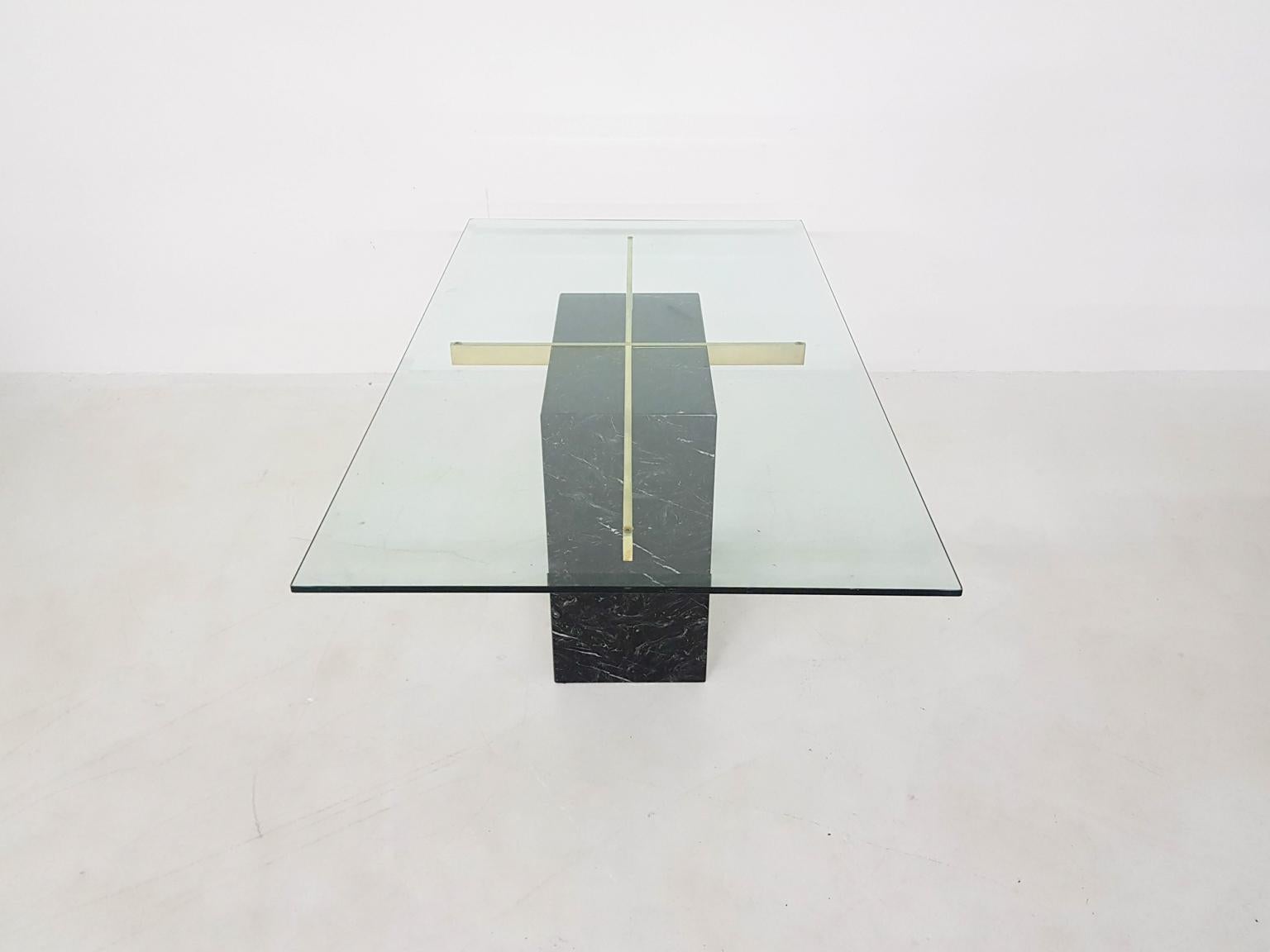 Hollywood Regency Black Marble and Brass Dining Table by Artedi, Italy, 1970s