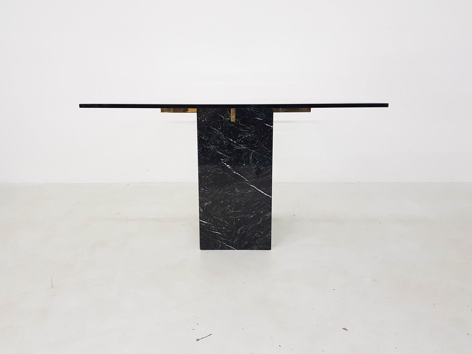 Italian Black Marble and Brass Dining Table by Artedi, Italy, 1970s