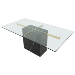 Black Marble and Brass Dining Table by Artedi, Italy, 1970s