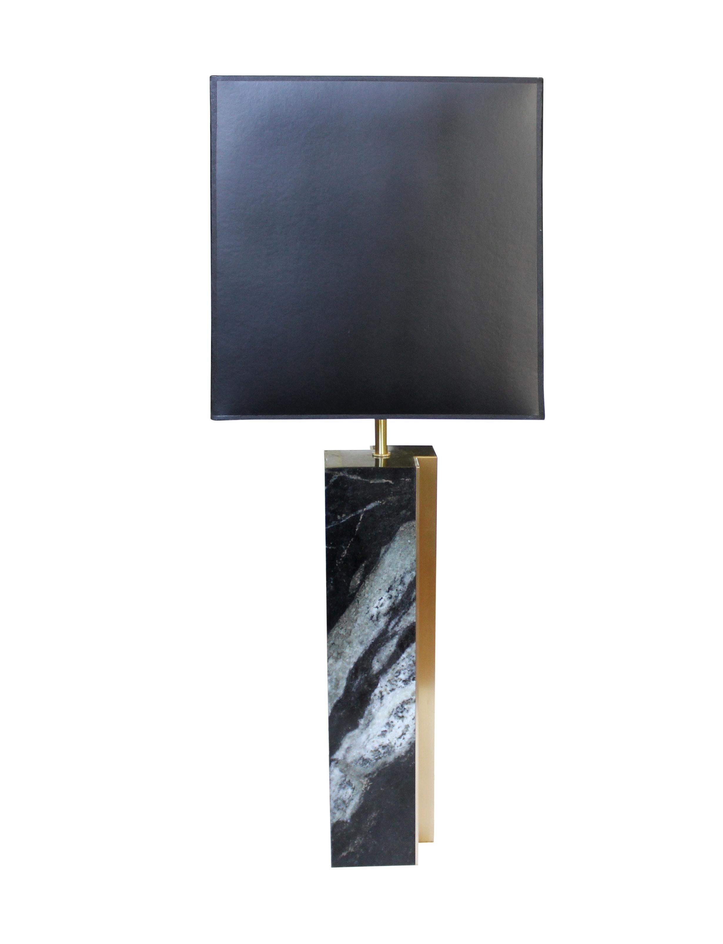 Modern Black Marble and Bronze Fluted Table Lamp For Sale