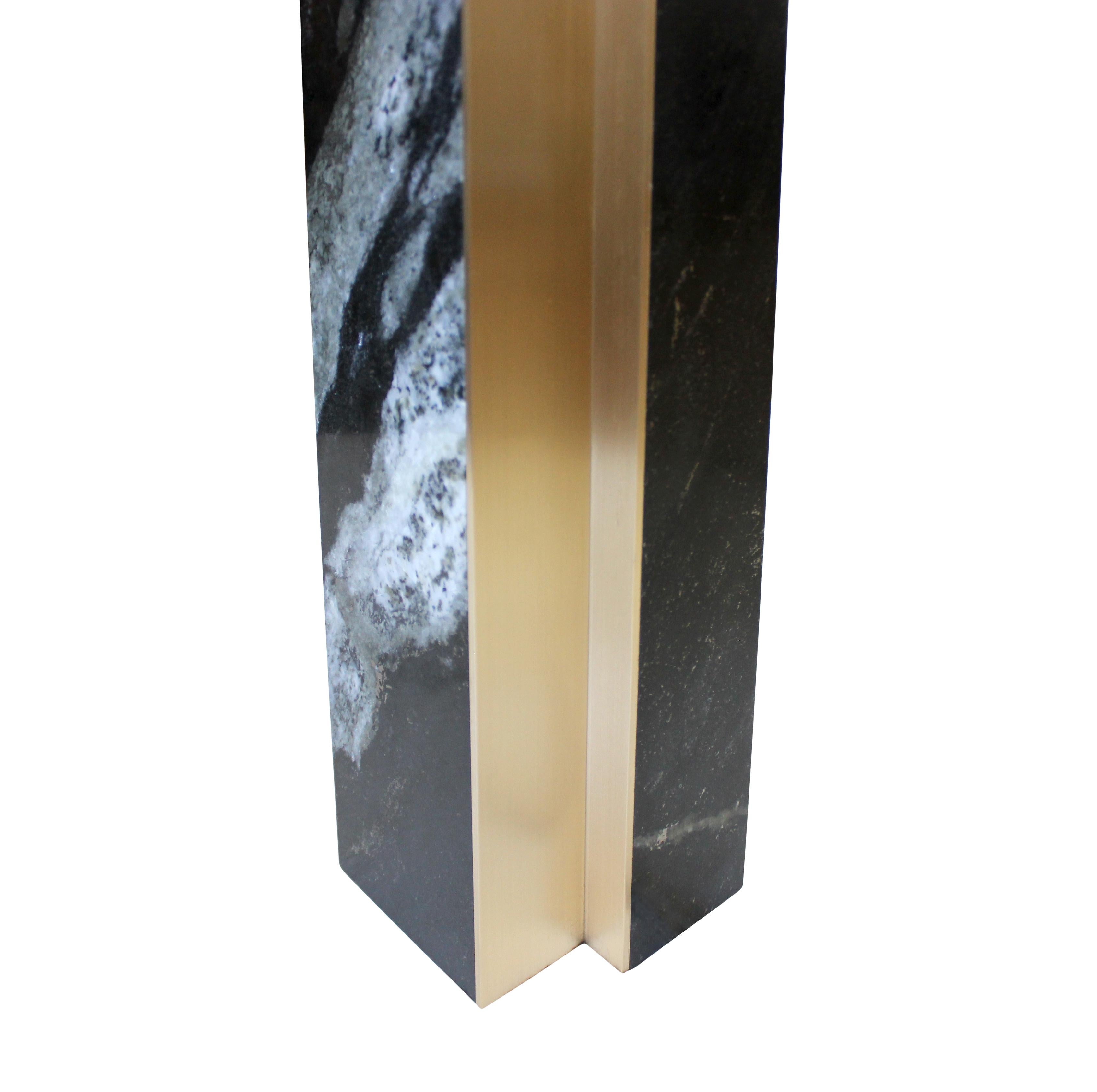 American Black Marble and Bronze Fluted Table Lamp For Sale