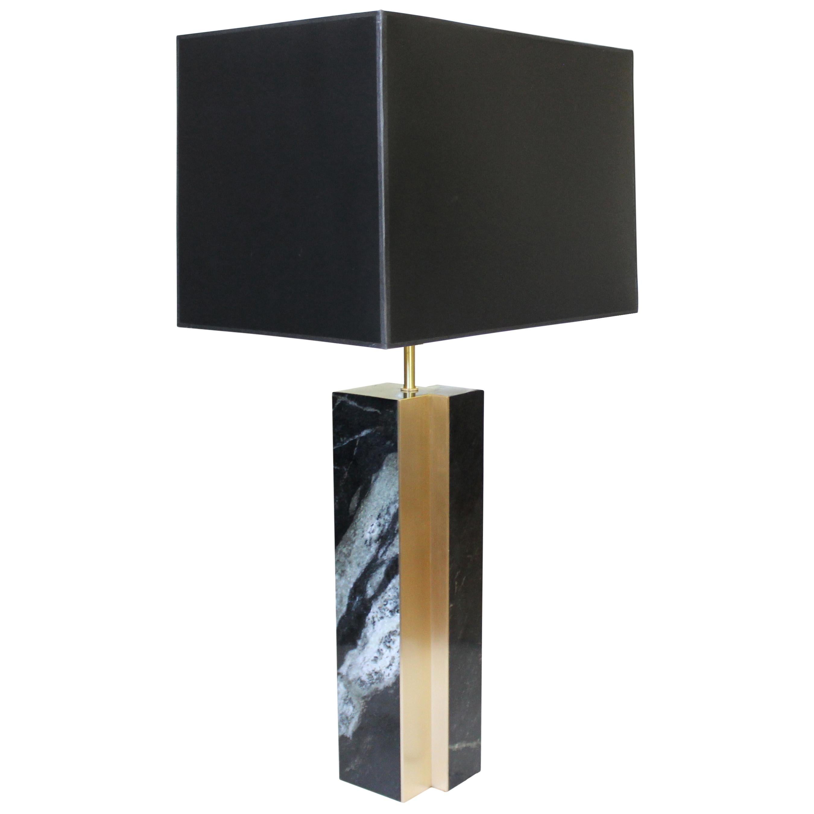 Black Marble and Bronze Fluted Table Lamp For Sale