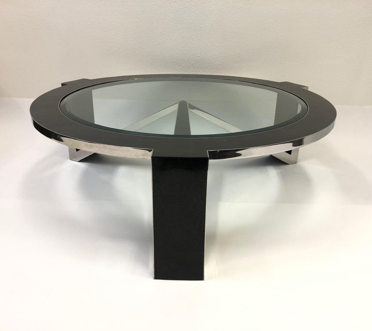 Black Marble and Chrome Coffee Table by Marquis Collection of Beverly