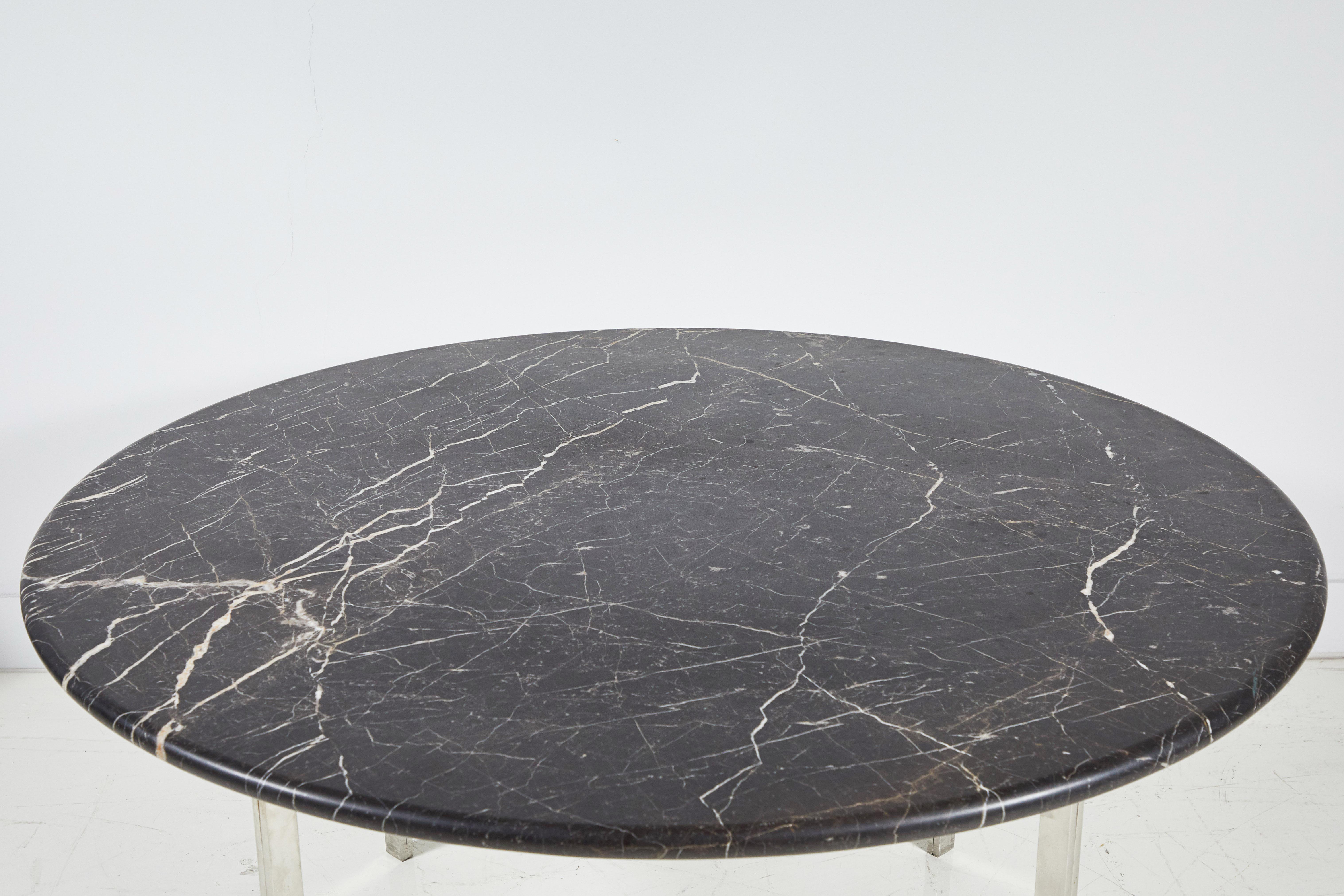 Black Marble and Chrome Round Dining Table In Excellent Condition In Los Angeles, CA