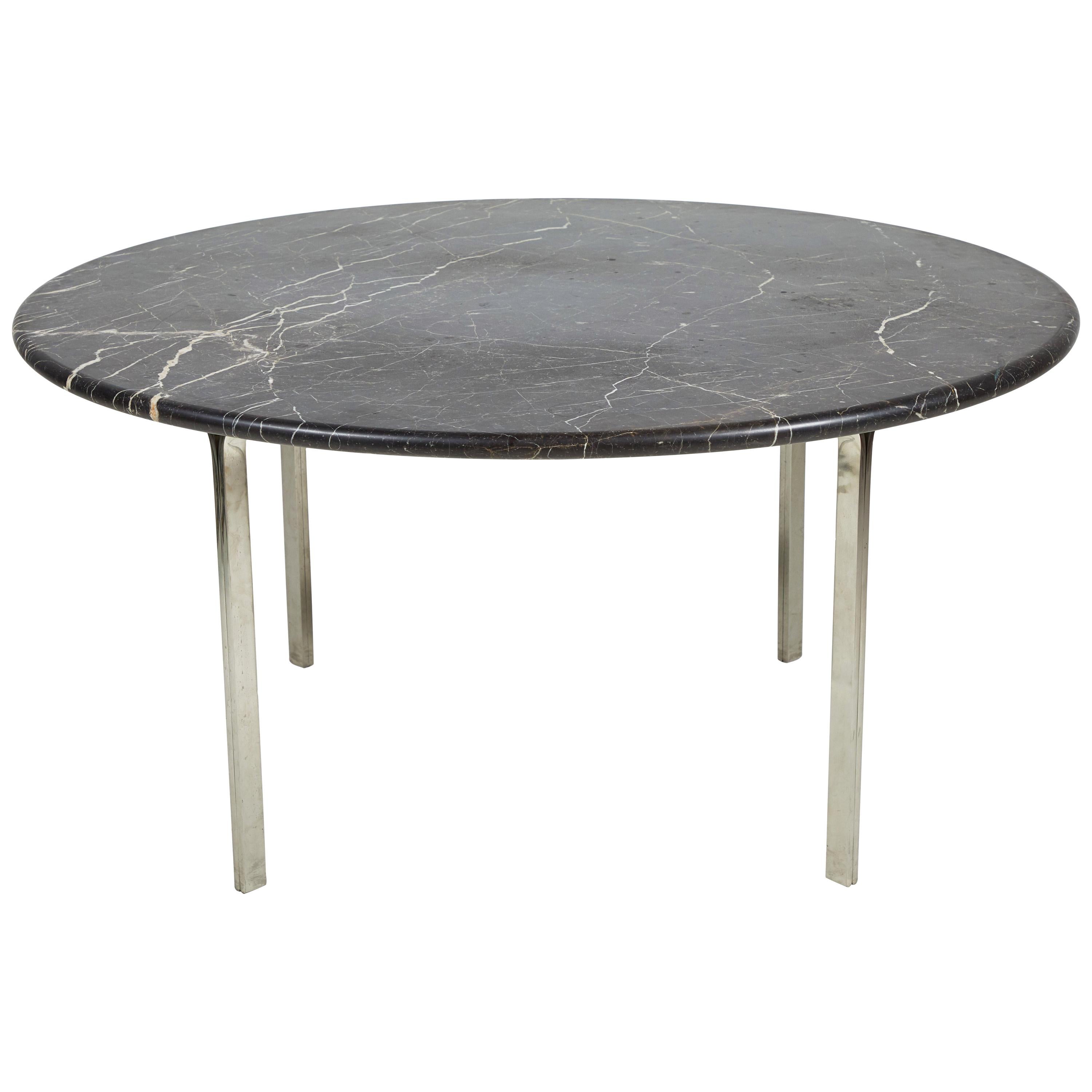 Black Marble and Chrome Round Dining Table