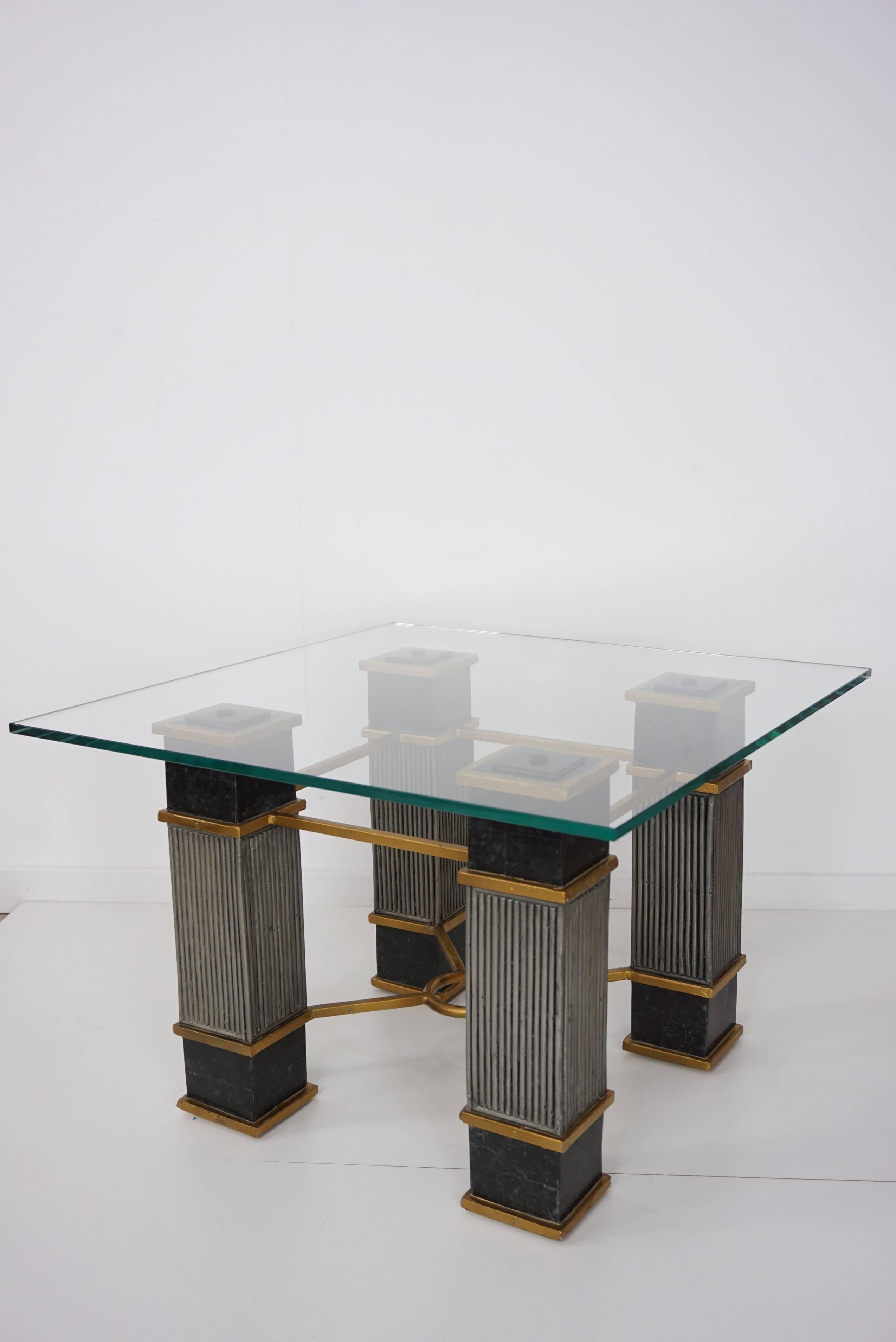 Black Marble and Glass Coffee Table Hollywood Regency Style 13