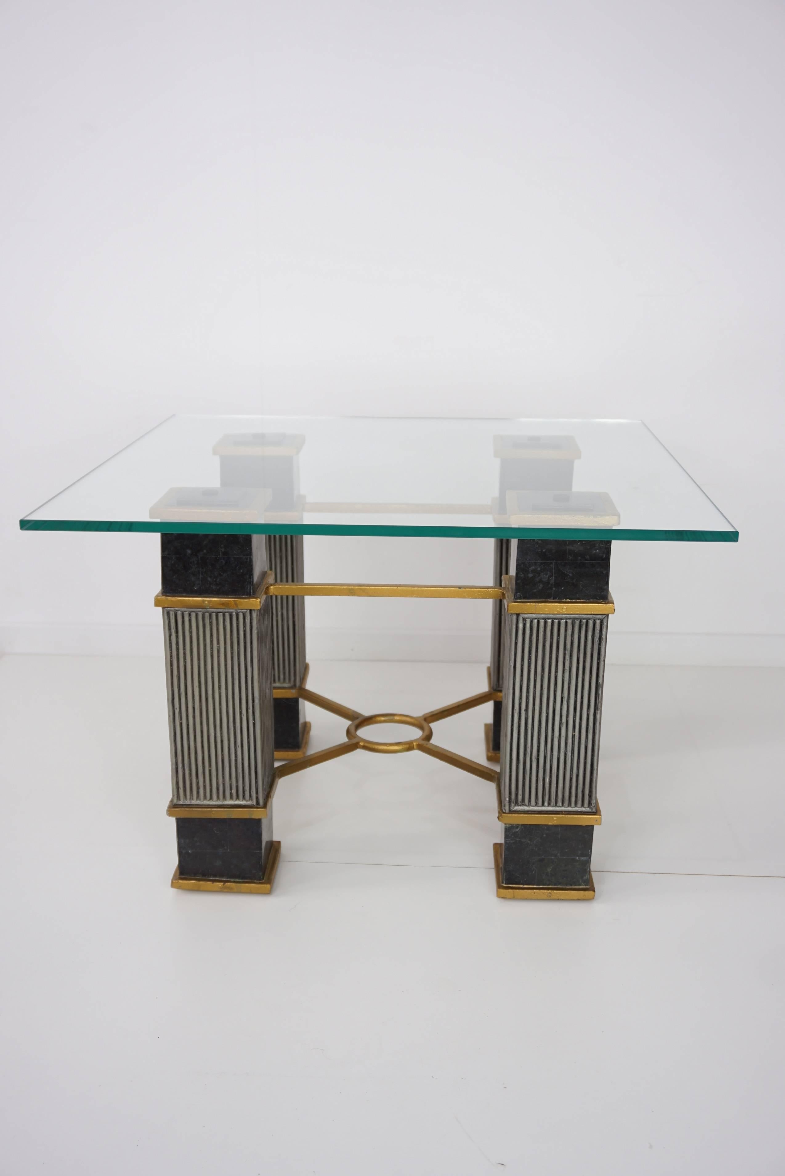 20th Century Black Marble and Glass Coffee Table Hollywood Regency Style