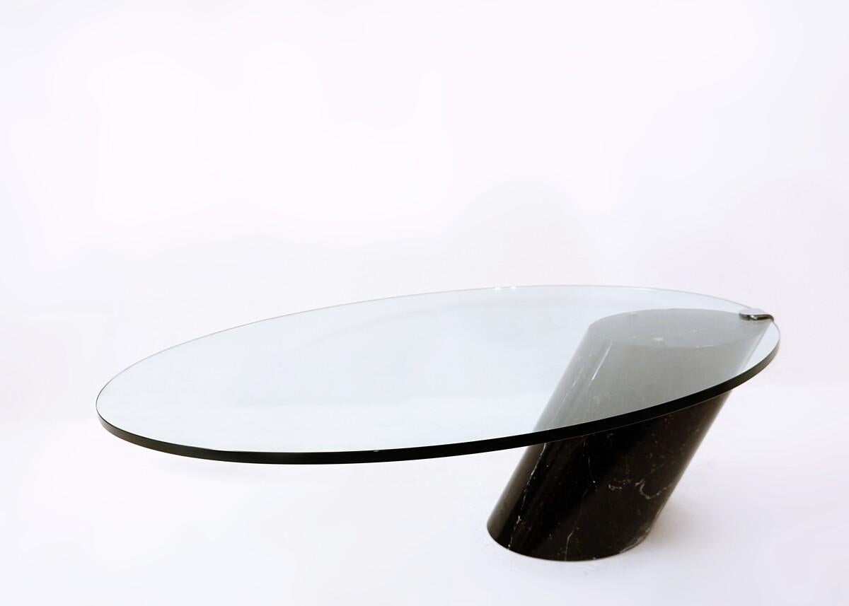 German Black Marble and Glass Coffee Table Model K1000 by Team Form for Ronald Schmitt