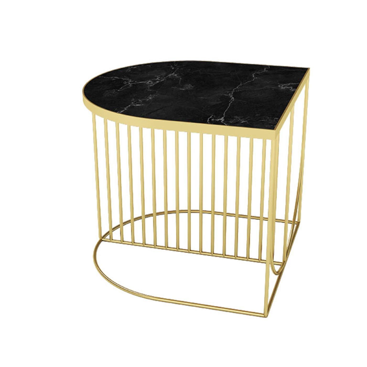 Black marble and gold steel contemporary side table
Dimensions: L 50 x W 50 x H 44.3 CM
Materials: Marble, steel 

This series consists of three different designs that you can combine in many different ways. The table tops come in two different