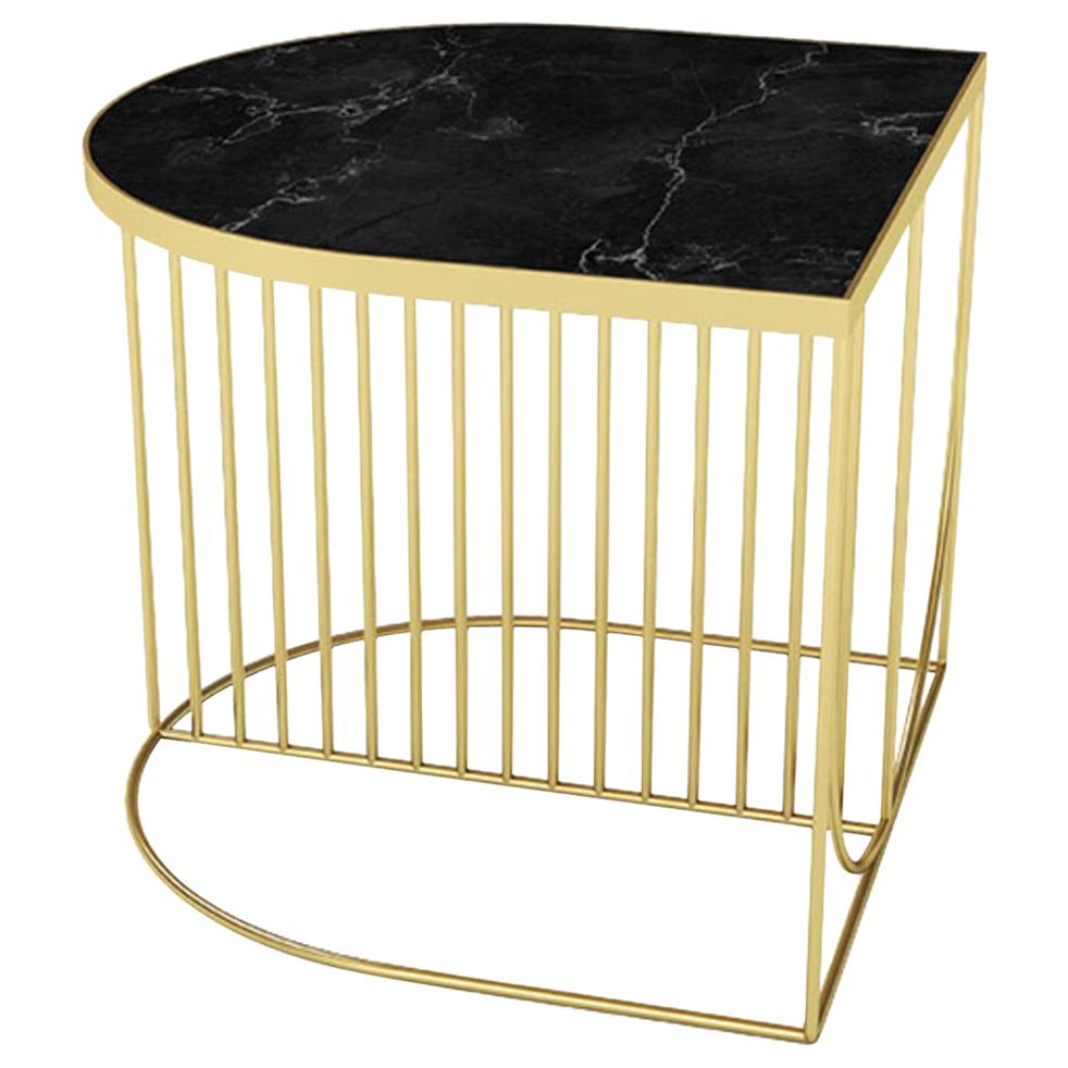 Black Marble and Gold Steel Contemporary Side Table For Sale