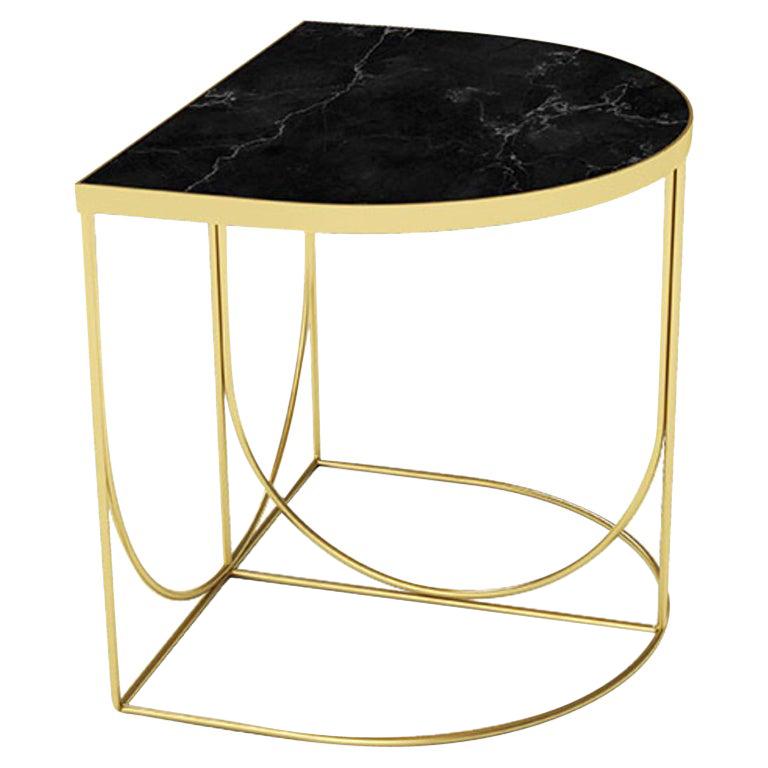 Black Marble and Gold Steel Minimalist Side Table For Sale